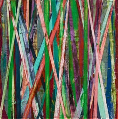 Big Little 105 (Multi-Colored Striped Abstract Geometric Mixed-Media Painting)