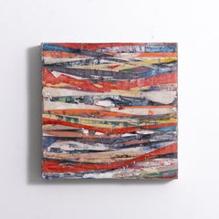 Big Little #142: Pintura geométrica abstracta contemporánea a rayas rojas y azules