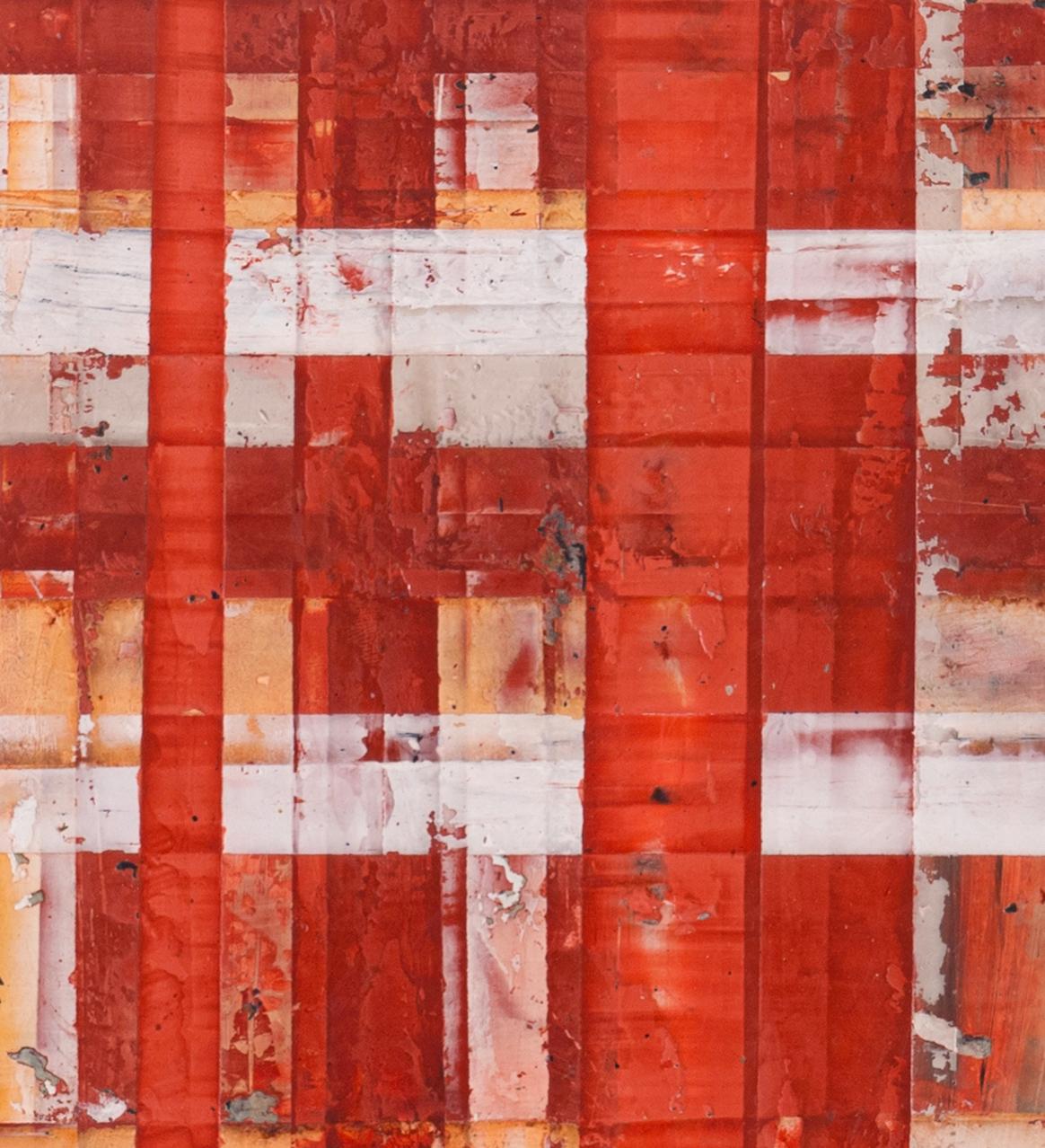 Big Little #144 (Contemporary Plaid Cross-Hatched Pattern Geometric Abstraction) - Orange Abstract Painting by Vincent Pomilio