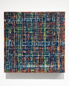 Big Little #146 (Pequeño cuadro abstracto cuadrado con motivos lineales de colores)