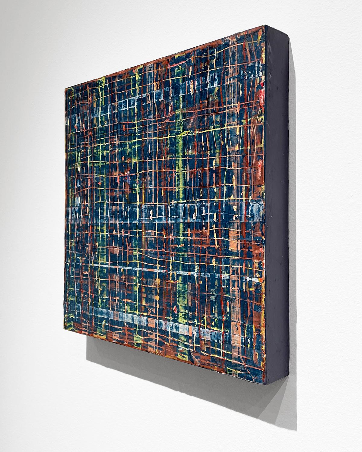 Big Little #146 (Small, Square Abstract Painting with Colorful Linear Patterns) For Sale 1