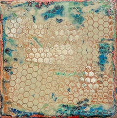Big Little #179 (Small, Square Mixed-Media Abstraction with Honeycomb Texture)