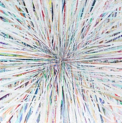 Confluence (Large Graphic Abstract Painting in White with Multi Color Accents)