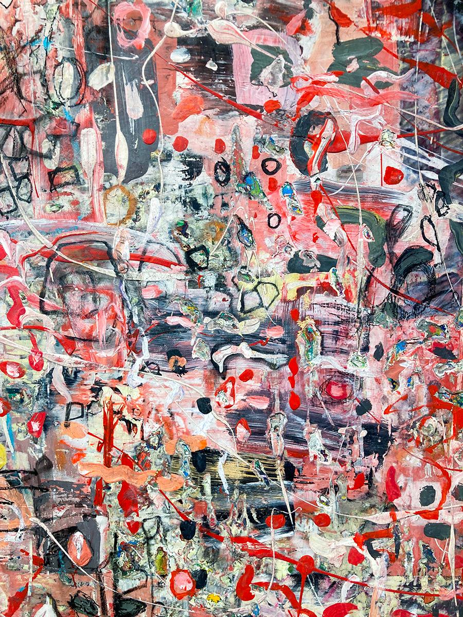 It's Not You It's Me: Maximalistisches abstraktes Gemälde in Rot, Rosa, Weiß und Schwarz im Angebot 1