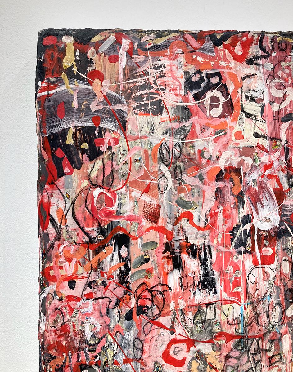 It's Not You It's Me: Maximalistisches abstraktes Gemälde in Rot, Rosa, Weiß und Schwarz im Angebot 3