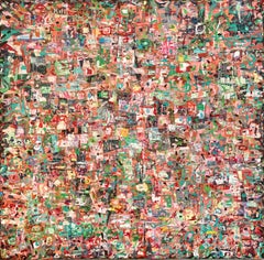 Memory Wall 6: Maximalist Abstract Painting in Red, Peach, Pink, Teal, Green