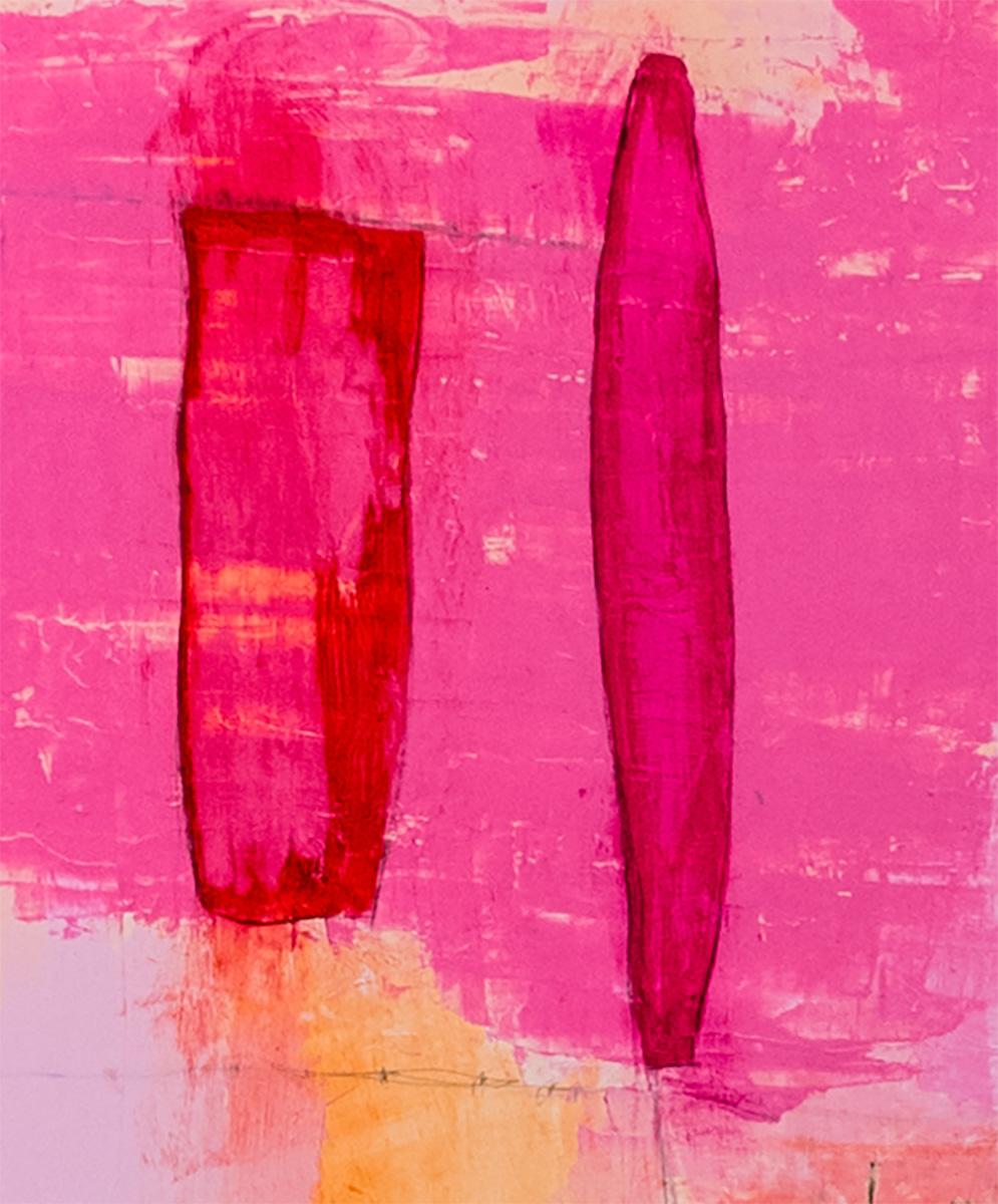 Look At Me #5 Contemporary Original Abstract Acrylic Painting on Wood Panel - Pink Abstract Painting by Vincent Salvati
