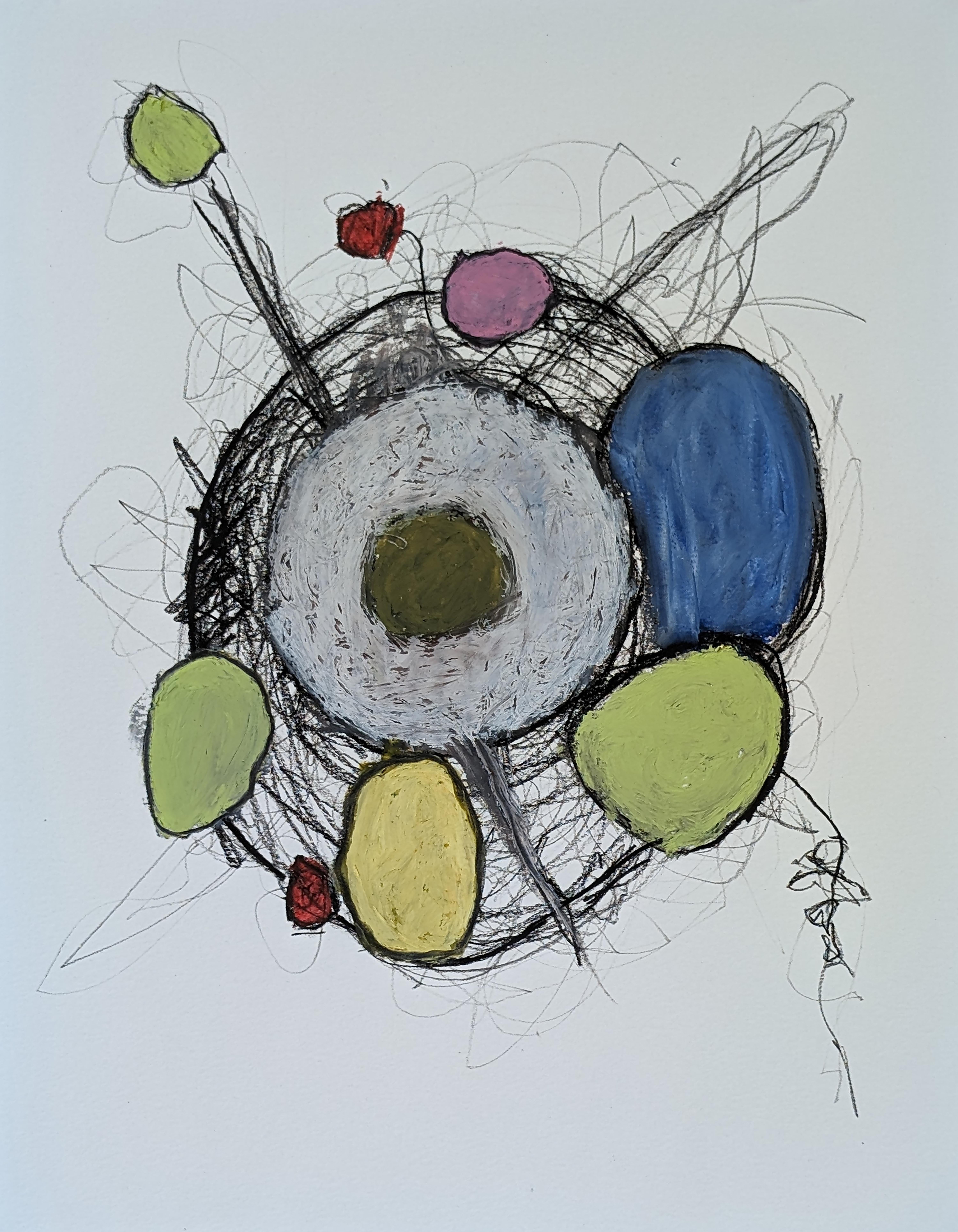 Abstract Drawing Vincent Salvati - "Structures D01" Dessin abstrait contemporain à l'huile sur papier