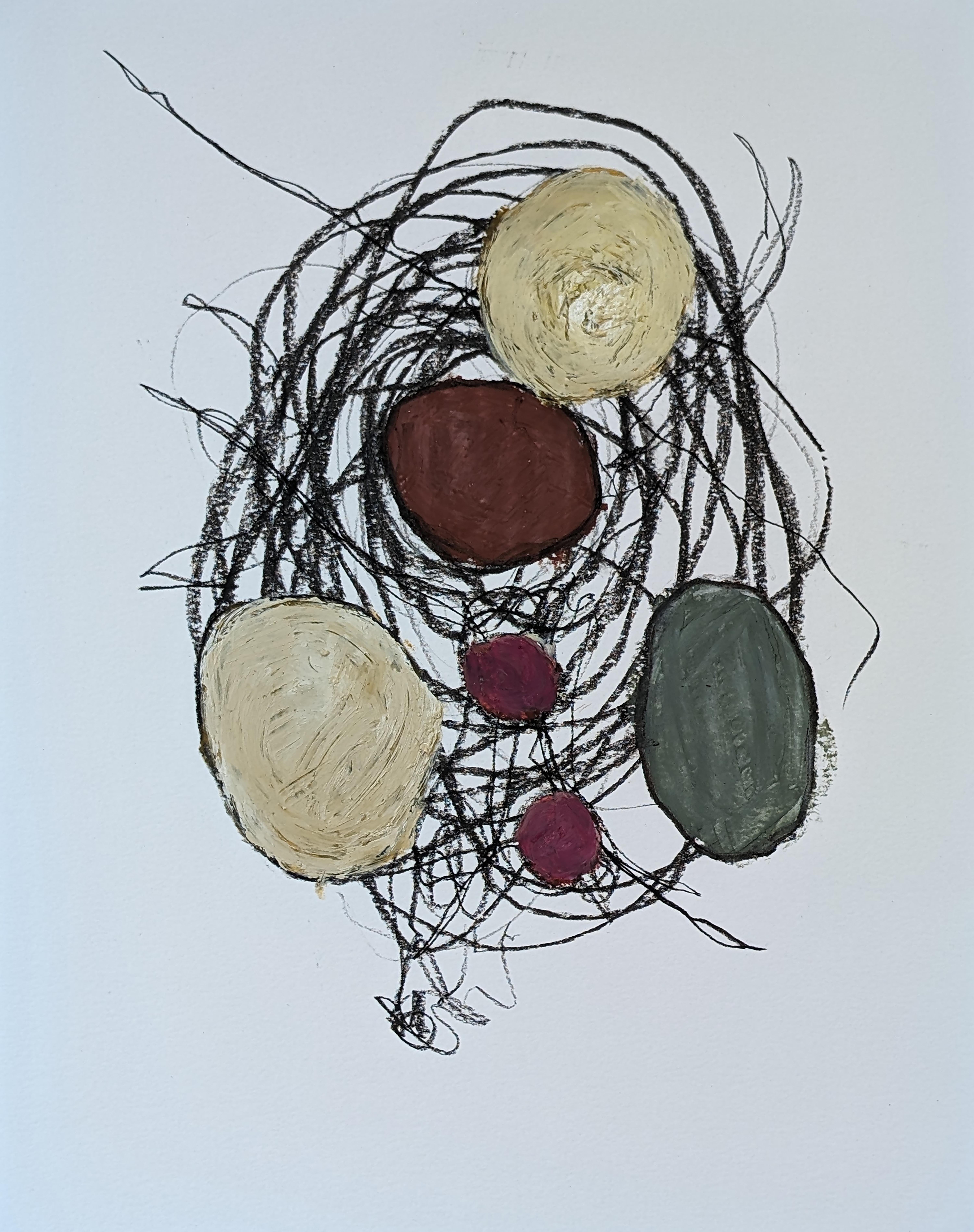 Abstract Drawing Vincent Salvati - "Structures D02" Dessin abstrait contemporain à l'huile sur papier