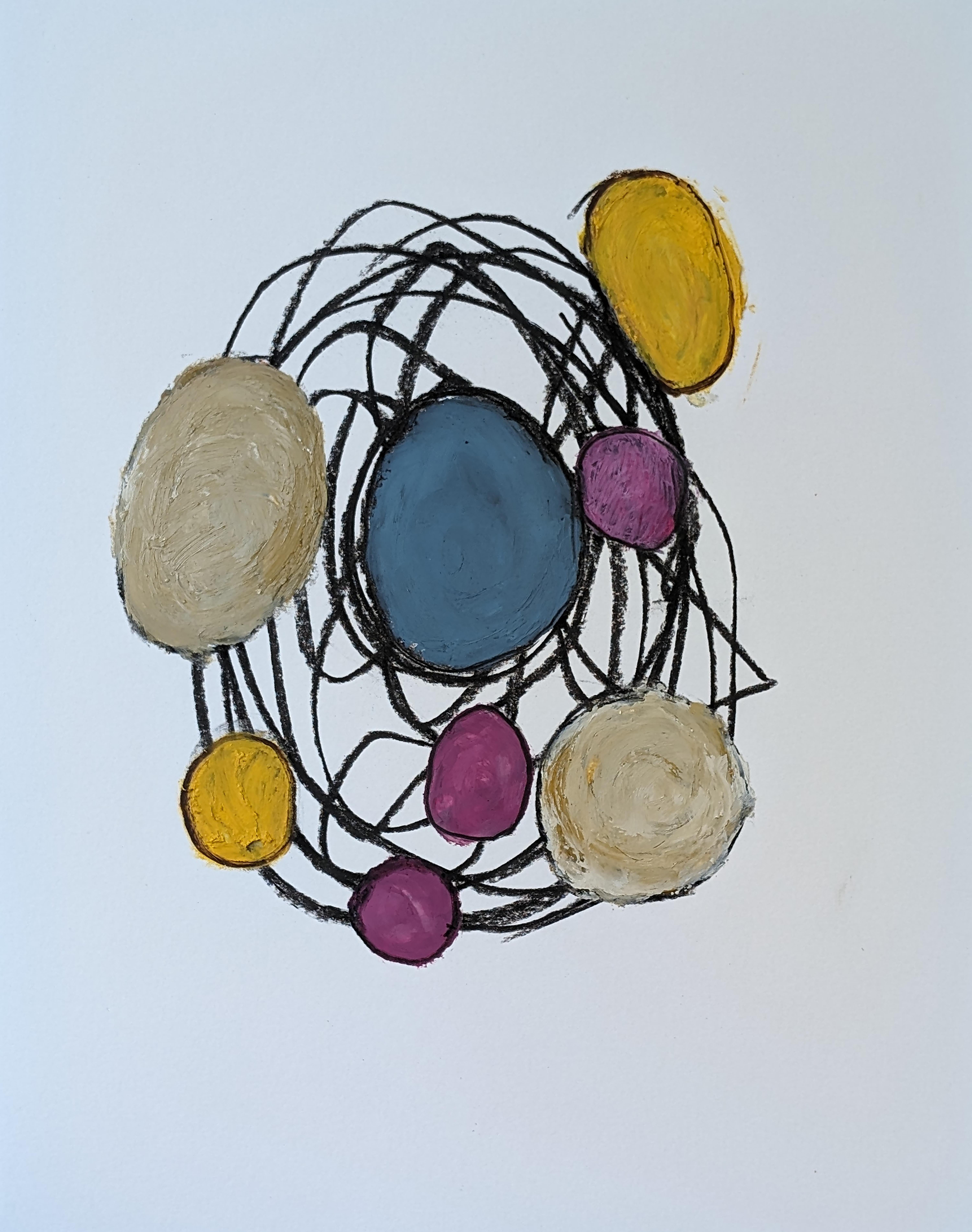 Abstract Drawing Vincent Salvati - "Structures D04" Dessin abstrait contemporain à l'huile sur papier