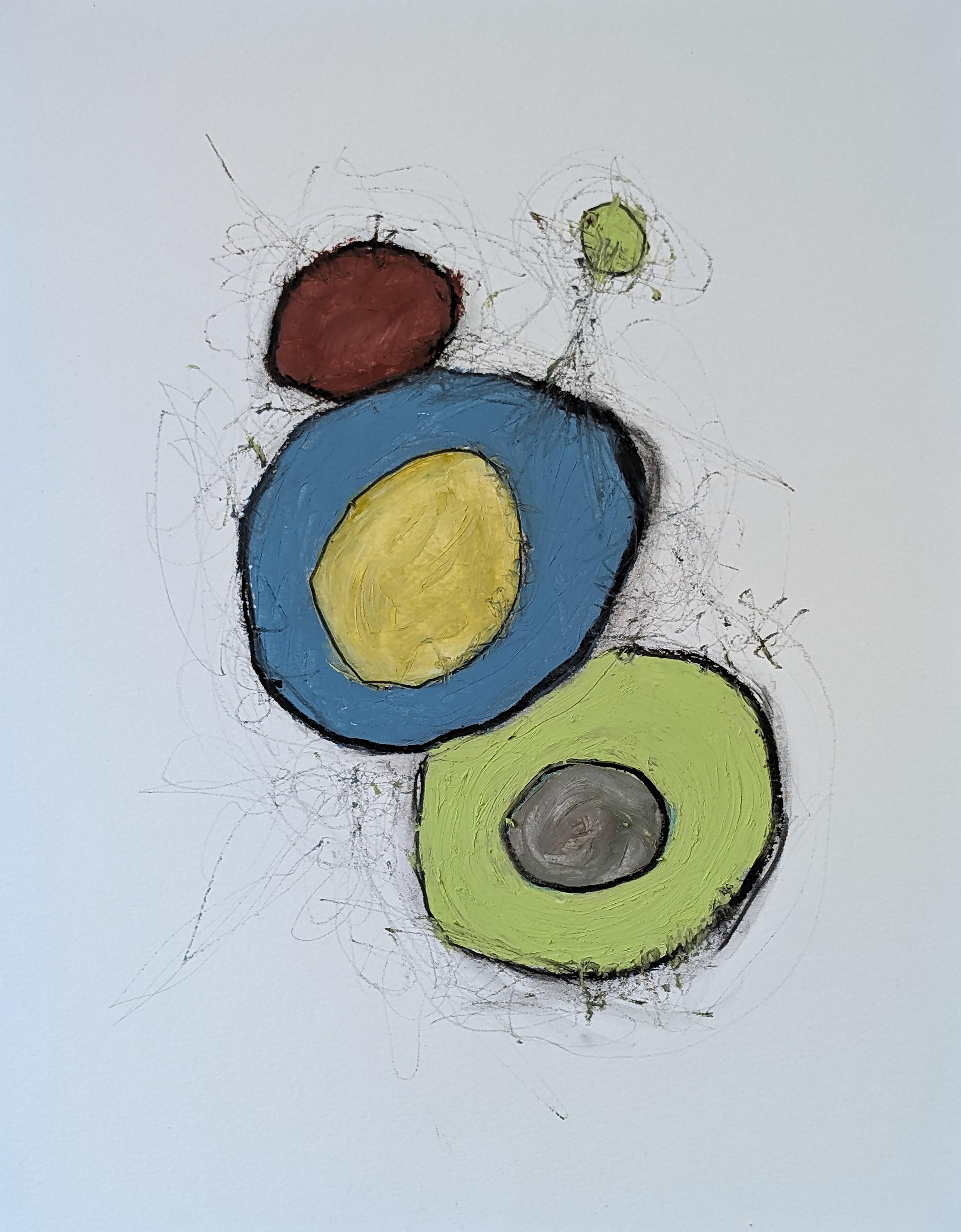 Abstract Drawing Vincent Salvati - "Structures D05" Dessin abstrait contemporain à l'huile sur papier