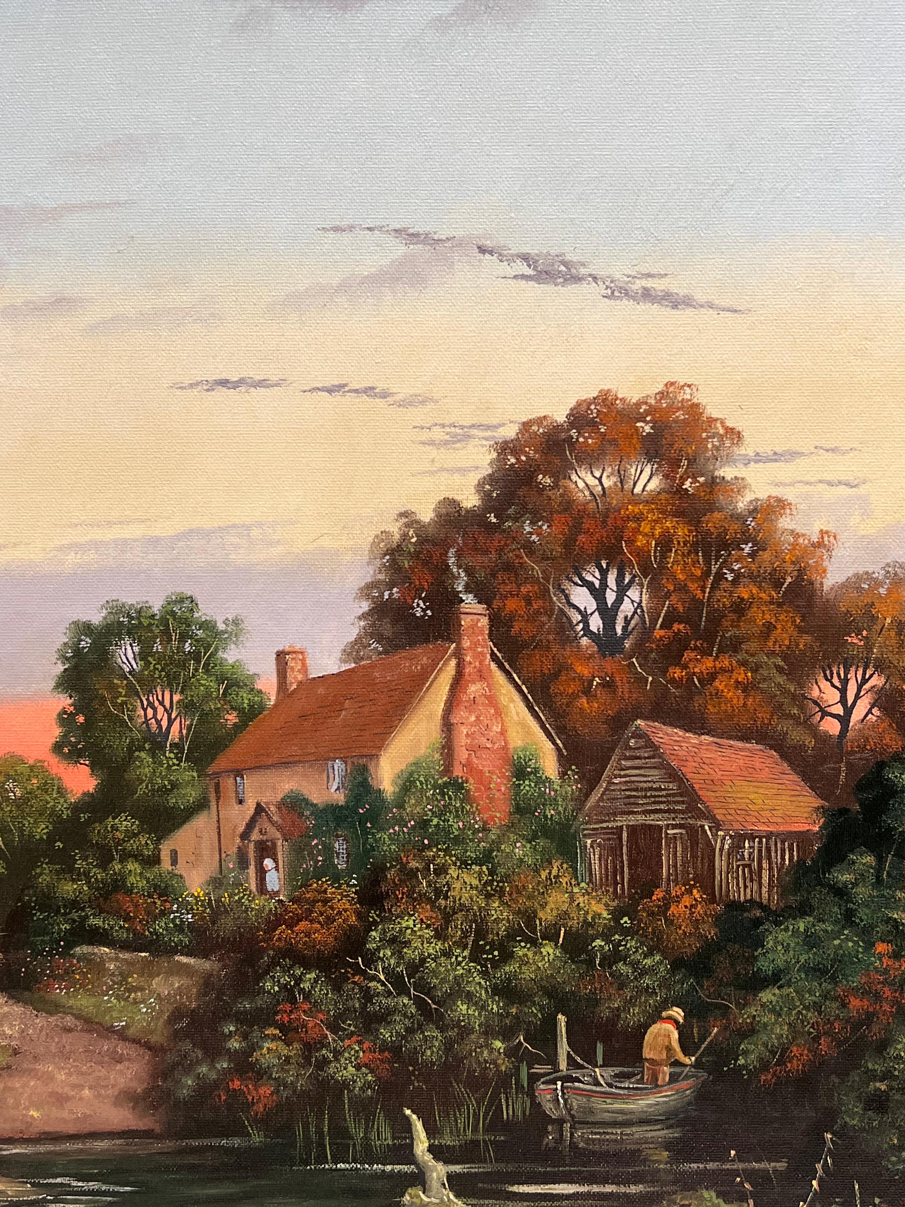 Sunset over Derwent Valley Signed English Oil Painting Gilt Framed For Sale 5