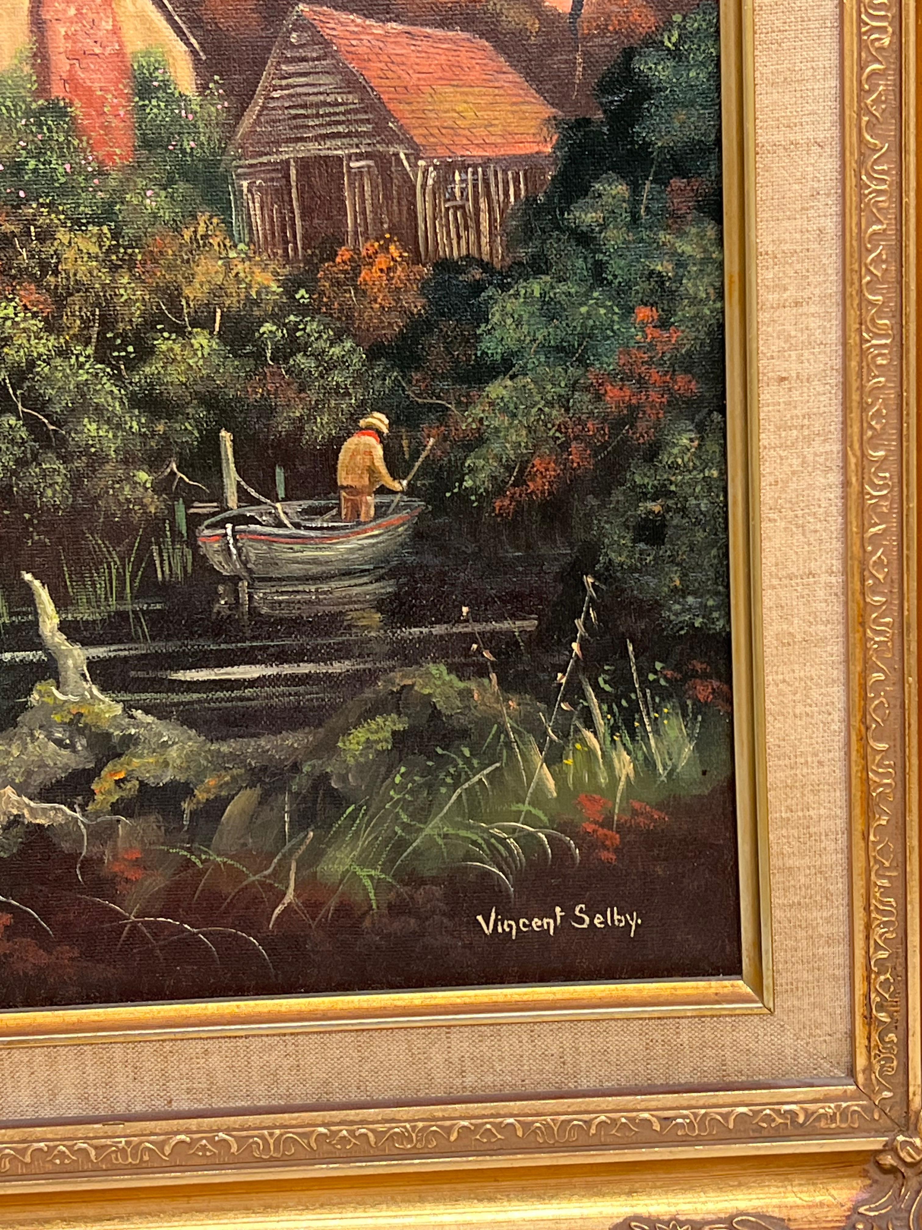 Sunset over Derwent Valley Signed English Oil Painting Gilt Framed For Sale 6