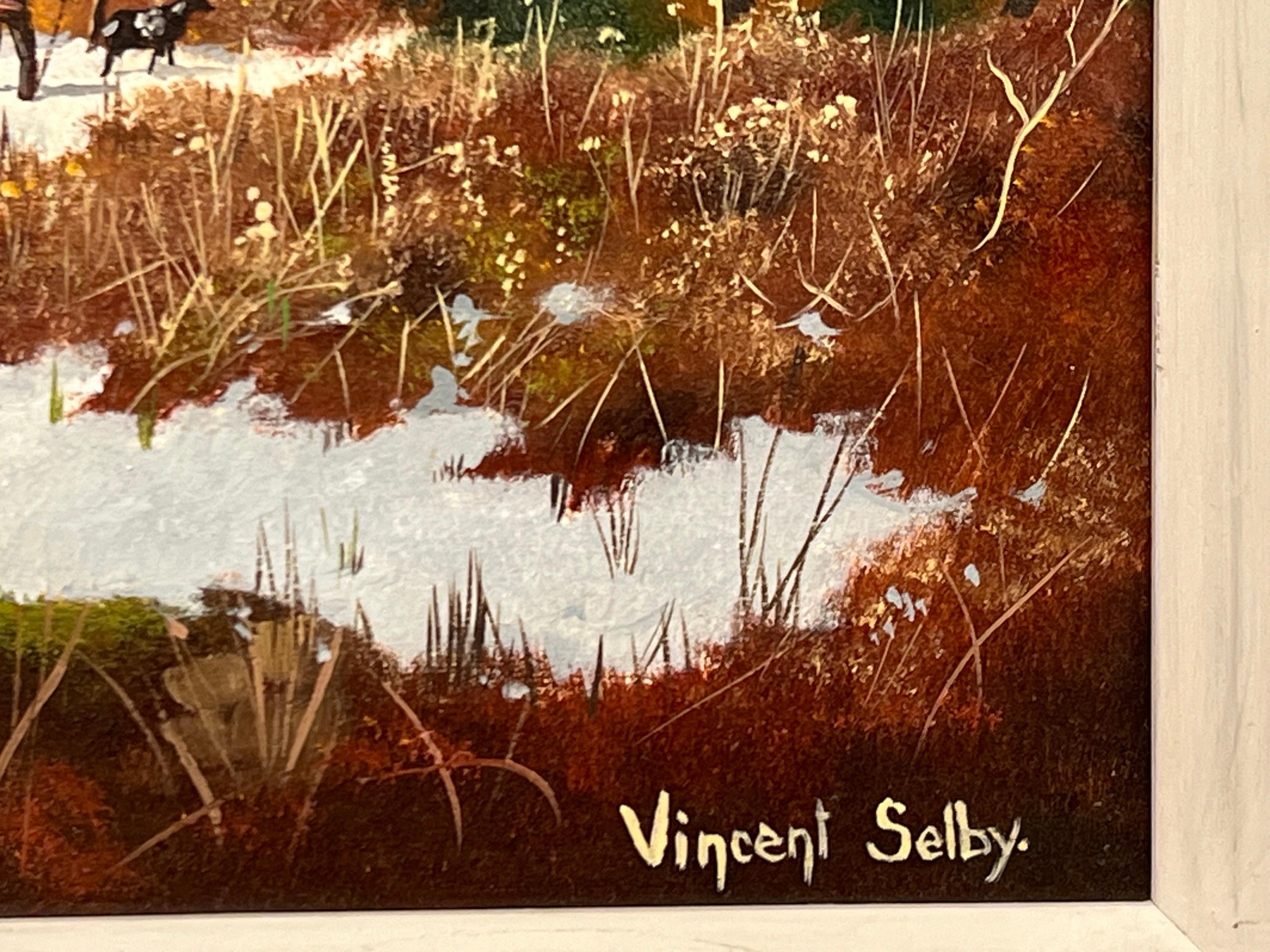 Winter Village Landscape with Families & Children by 20th Century British Artist For Sale 5