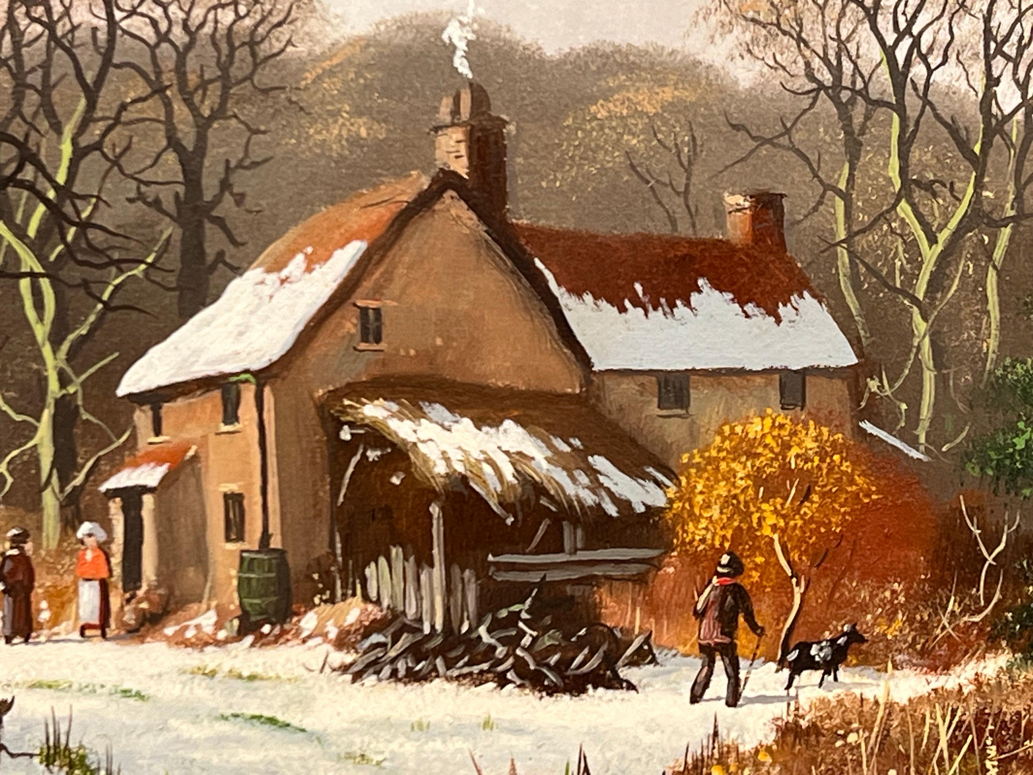 Winter Village Landscape with Families & Children by 20th Century British Artist For Sale 6