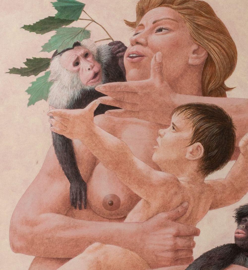 Madre, figlio e due scimmie - Painting Contemporaneo di Vincent Theodore Smarkusc