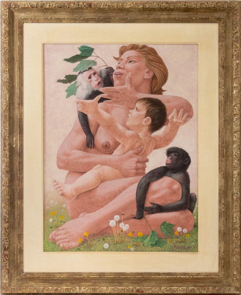 Animal Painting di Vincent Theodore Smarkusc - Madre, figlio e due scimmie