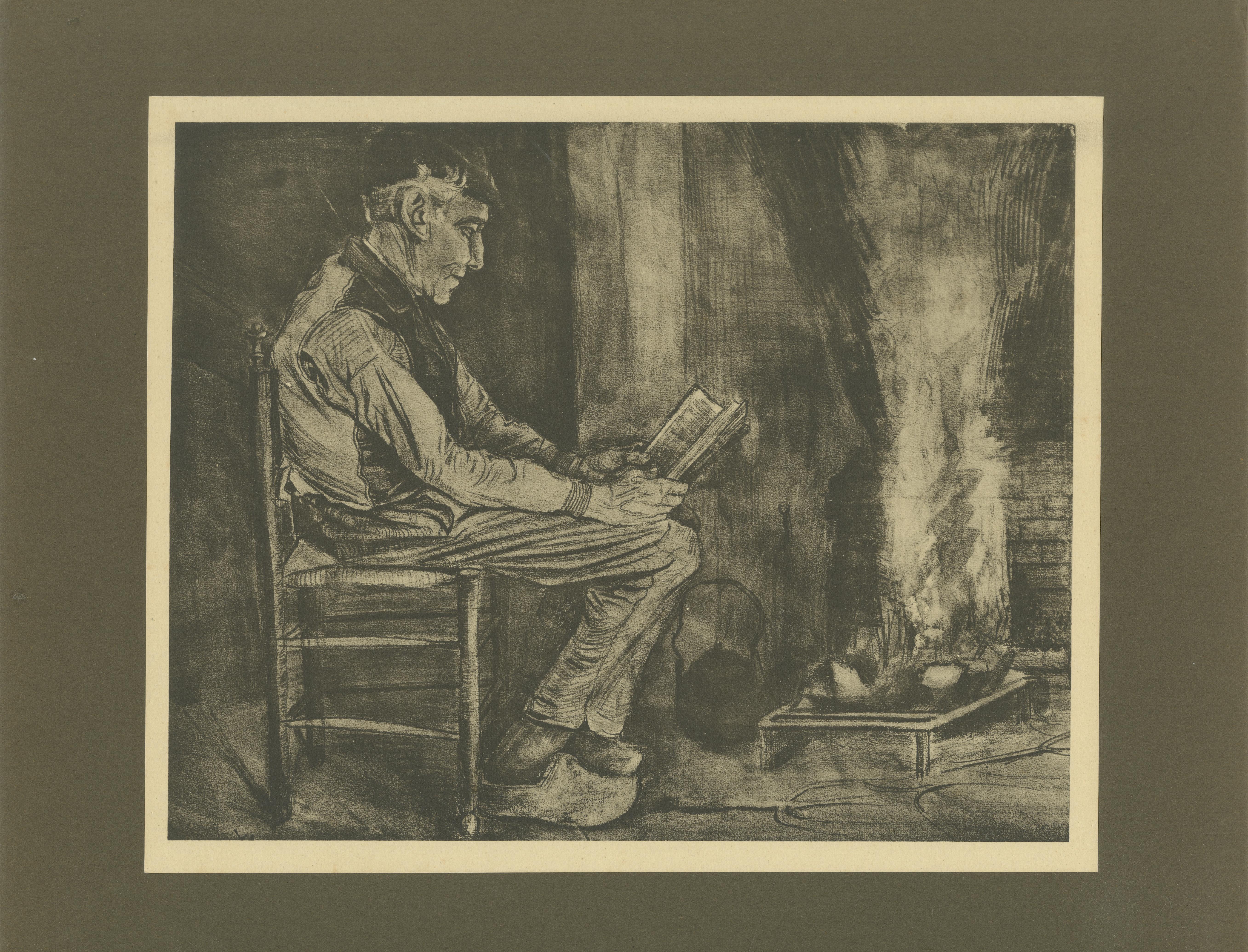 Titel: Vincent van Gogh - Lesender Mann am Feuer - 1928 Portfoliodruck  

Beschreibung:  
Dieser Druck aus dem Jahr 1928 ist eine Reproduktion des 