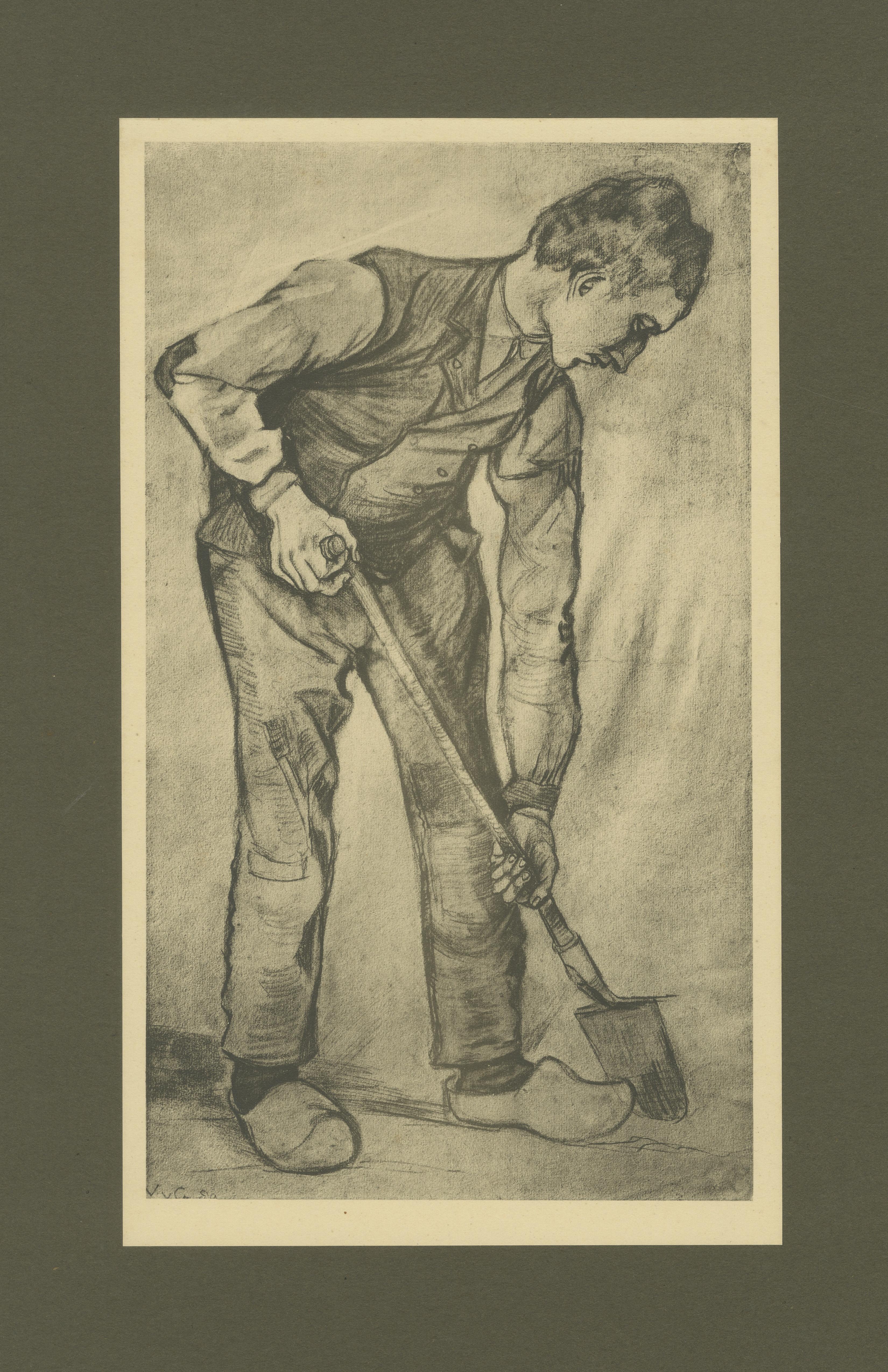 Titolo: Vincent van Gogh - Uomo con una vanga - Stampa di portafoglio del 1928 del periodo olandese  

Descrizione:  
Questa stampa del 1928 è una riproduzione di 