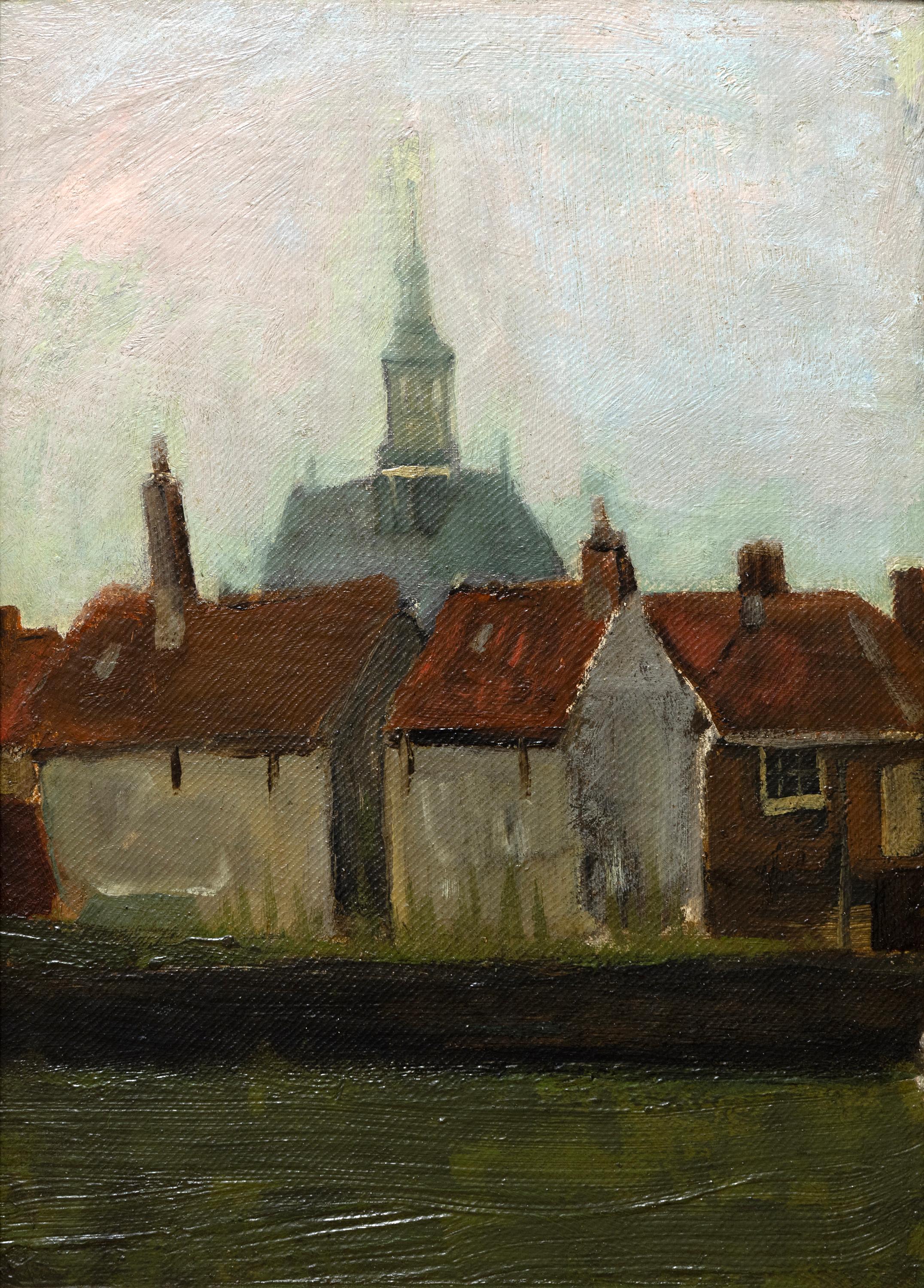 Vincent van Gogh Landscape Painting - The New Church and Old Houses in the Hague