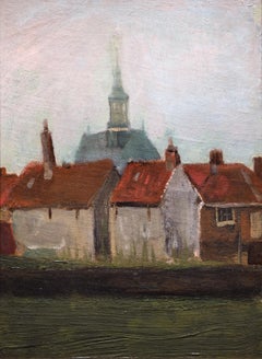 Die Neue Kirche und alte Häuser in Den Haag – impressionistisches Ölgemälde, 1882