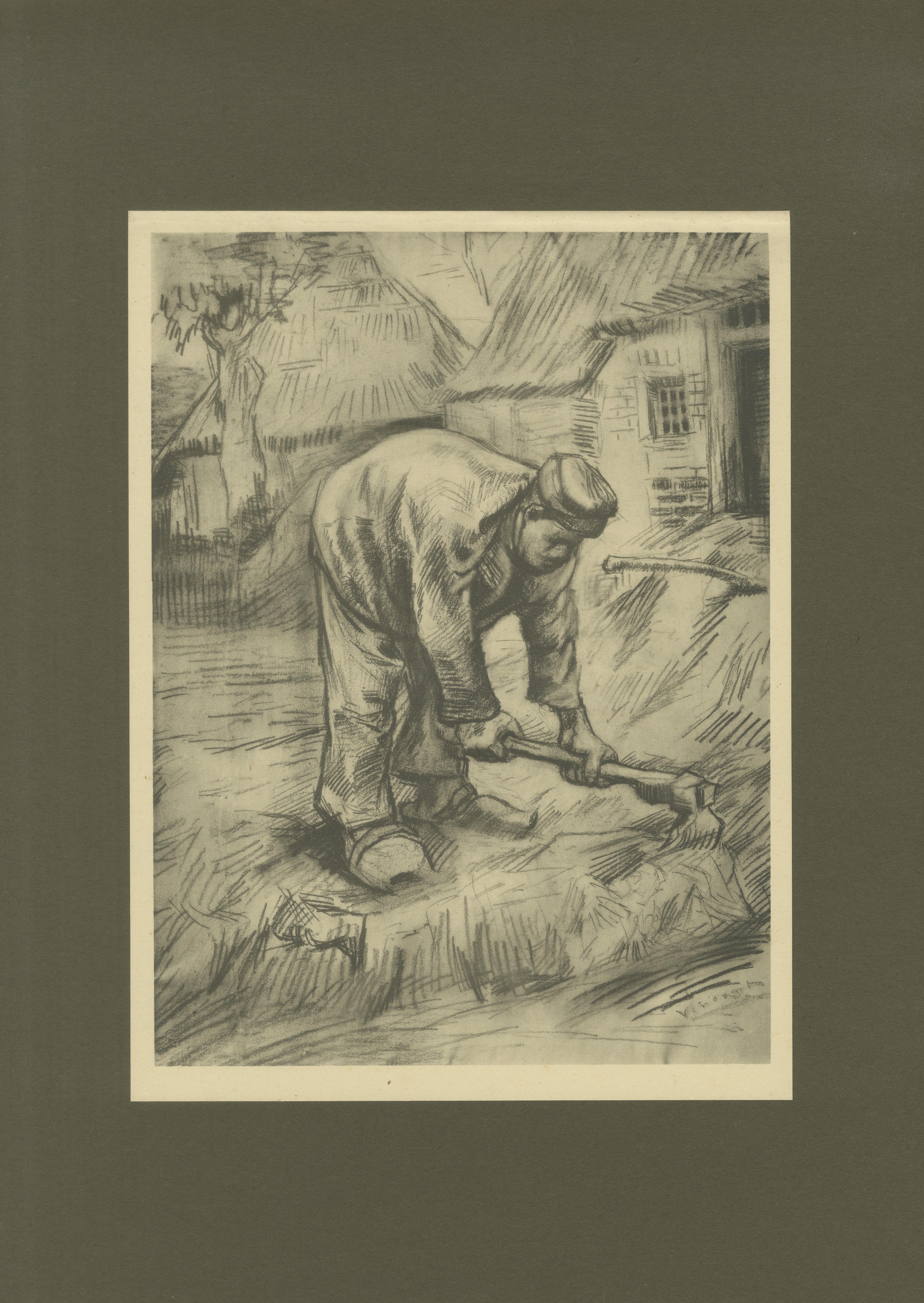 Titel: Vincent van Gogh - Bauer gräbt - 1928 Portfoliodruck  

Beschreibung:  
Dieser Druck aus dem Jahr 1928 ist eine Reproduktion der Zeichnung 