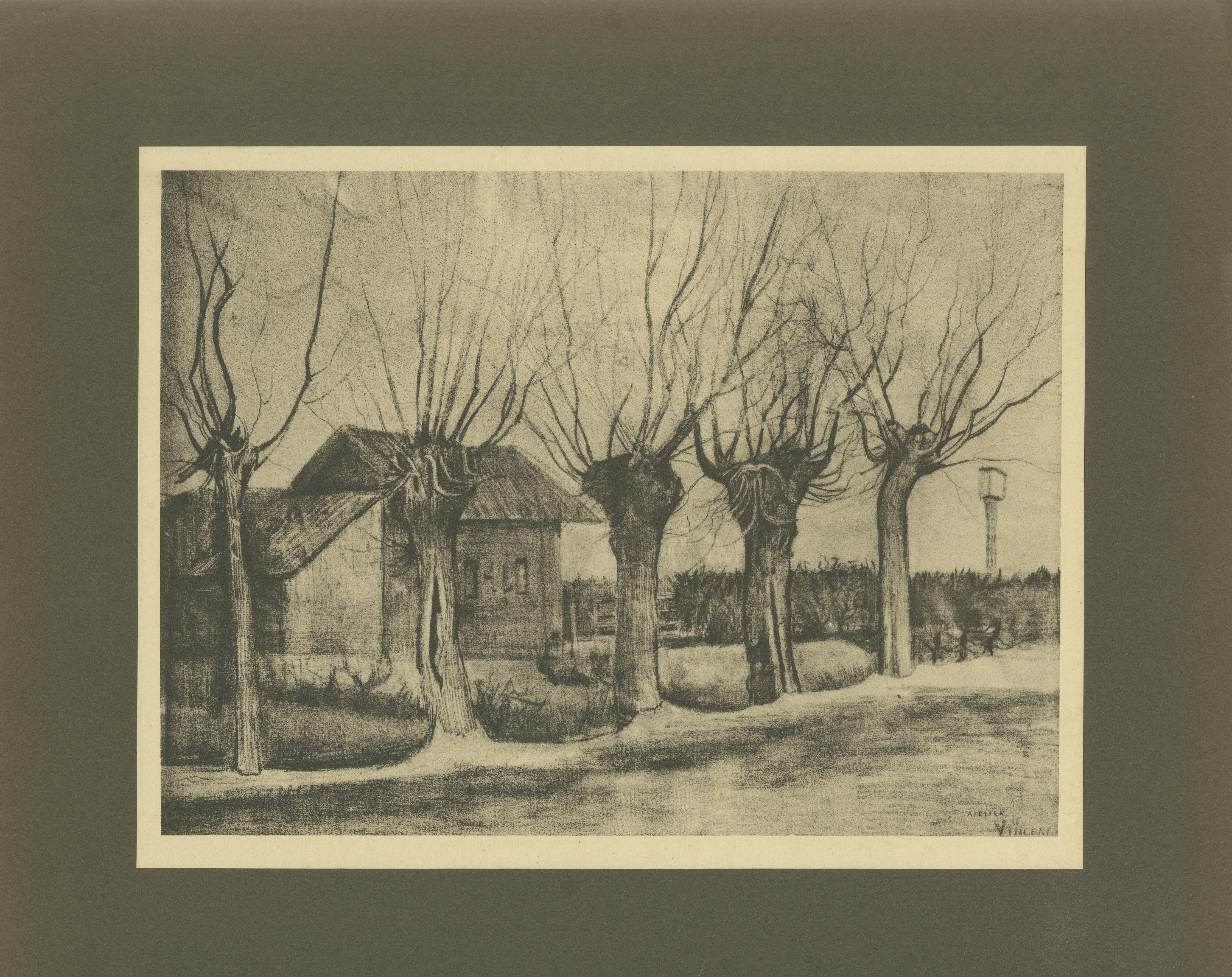 Título: Vincent van Gogh - Los sauces de Pollard - 1928 Impresión de cartera del periodo holandés  

Descripción:  
Este grabado de 1928 es una reproducción de Pollard Willows, un dibujo de Vincent van Gogh creado en 1882-1883 durante su periodo