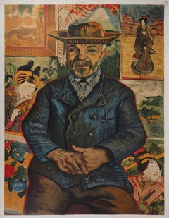Father Tanguy (portrait) with Japanese background, lithograph (Mourlot 1960)