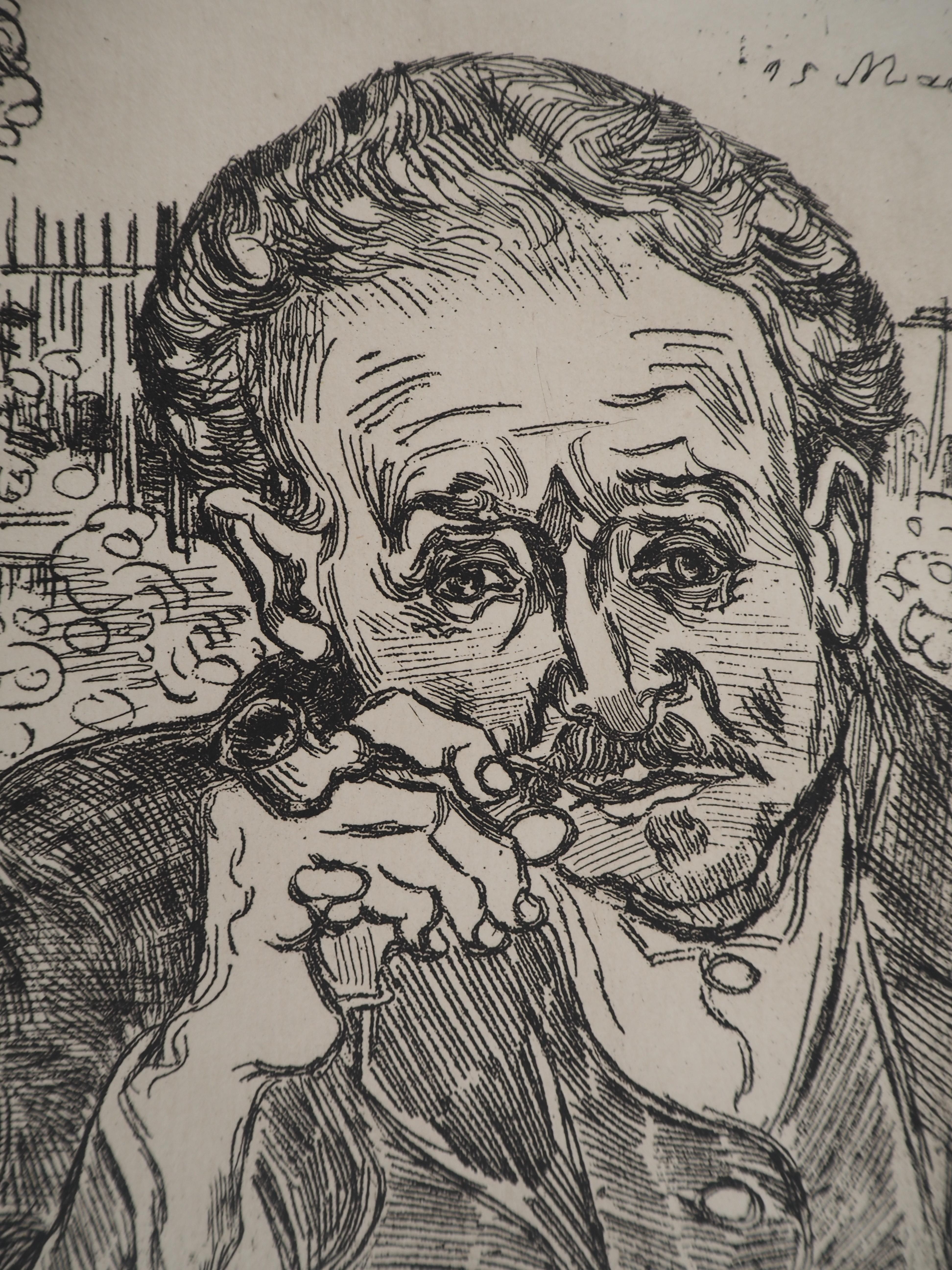 Porträt von Docteur Gachet (Mann mit Pfeife) - Radierung (zweite Auflage) (Impressionismus), Print, von Vincent van Gogh