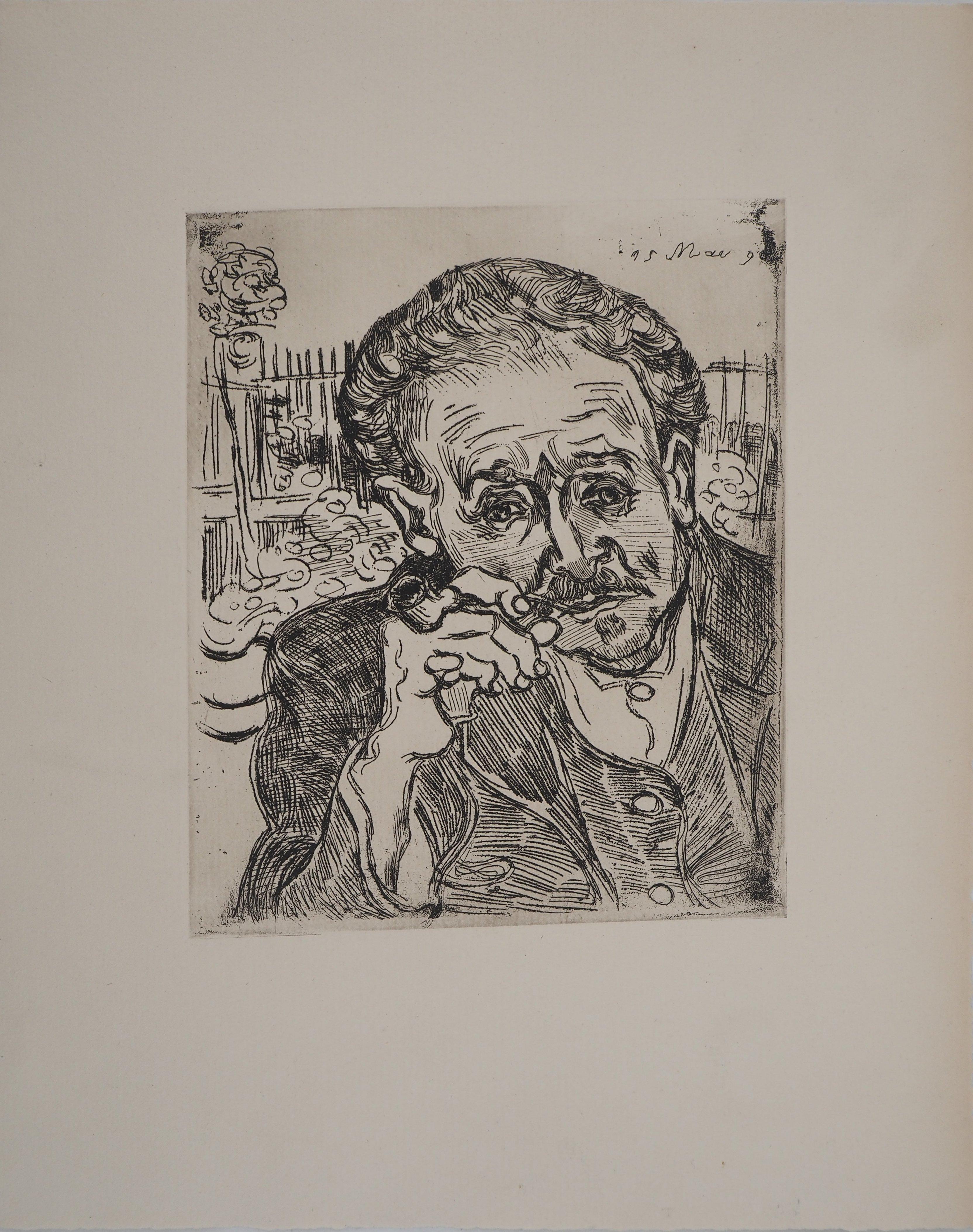 Vincent van Gogh Portrait Print – Porträt von Docteur Gachet (Mann mit Pfeife) - Radierung (zweite Auflage)