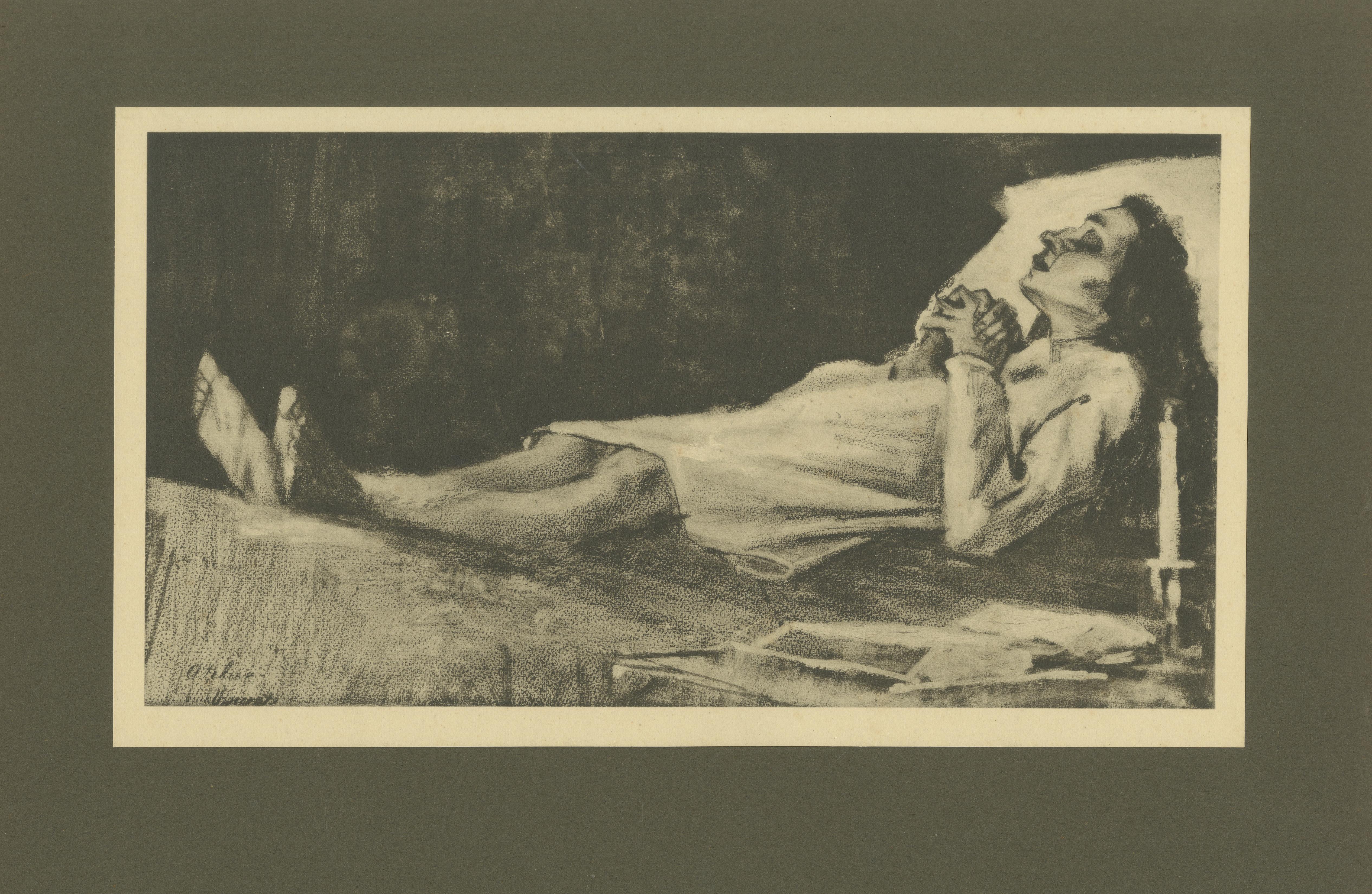 Title: Vincent van Gogh – Sien on Her Deathbed – 1928 Portfolio Print  

Description:  This 1928 print is a reproduction of 'Sien on Her Deathbed', a deeply emotional drawing by Vincent van Gogh created in 1883 during his Dutch period. The