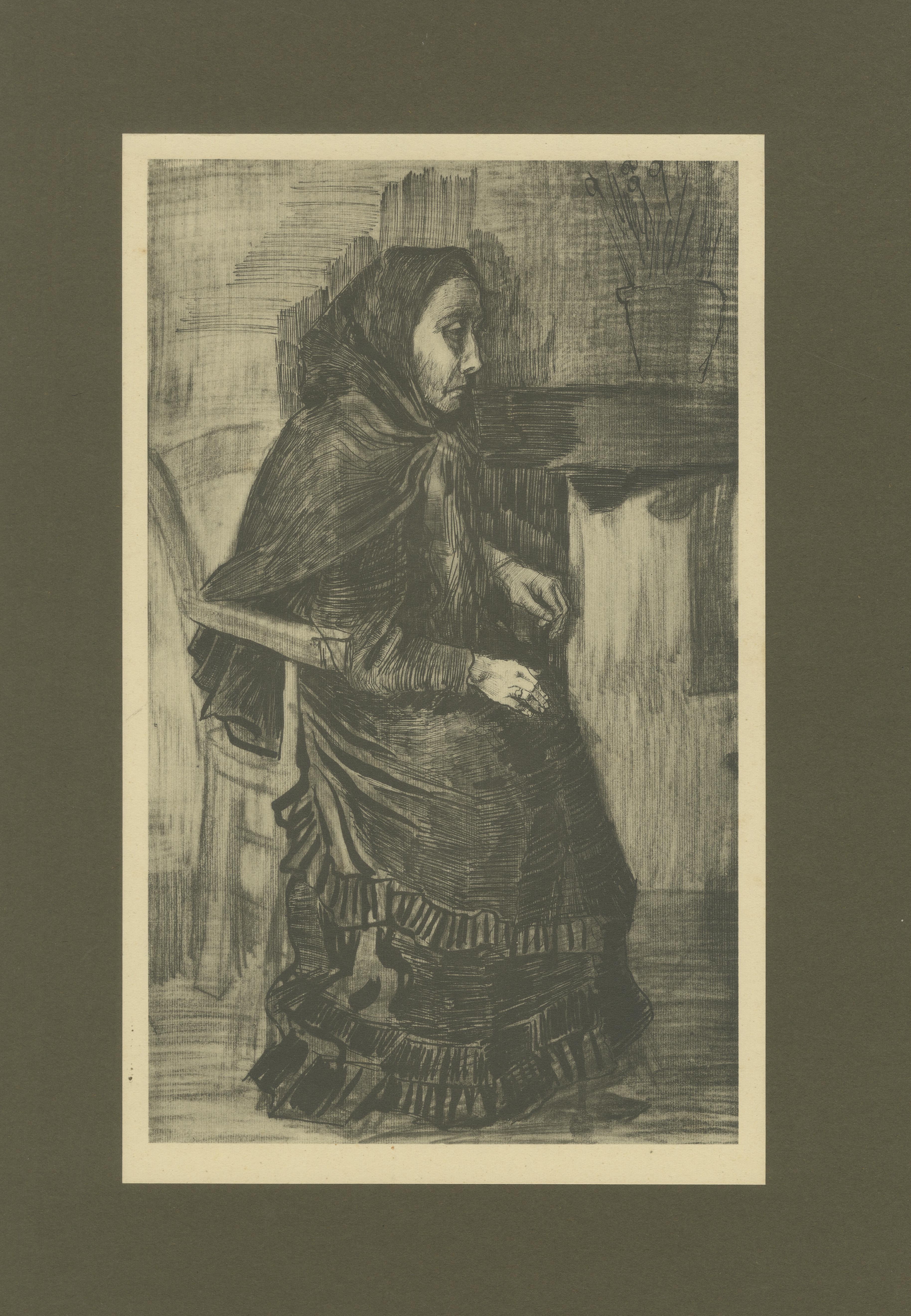 Title: Vincent van Gogh – Woman in a Dark Dress (Sien’s Mother) – 1928 Portfolio Print from the Hollandse Periode  

Description:  This fine 1928 print is a reproduction of Vincent van Gogh’s 1882 drawing 'Woman in a Dark Dress (Sien’s Mother)',