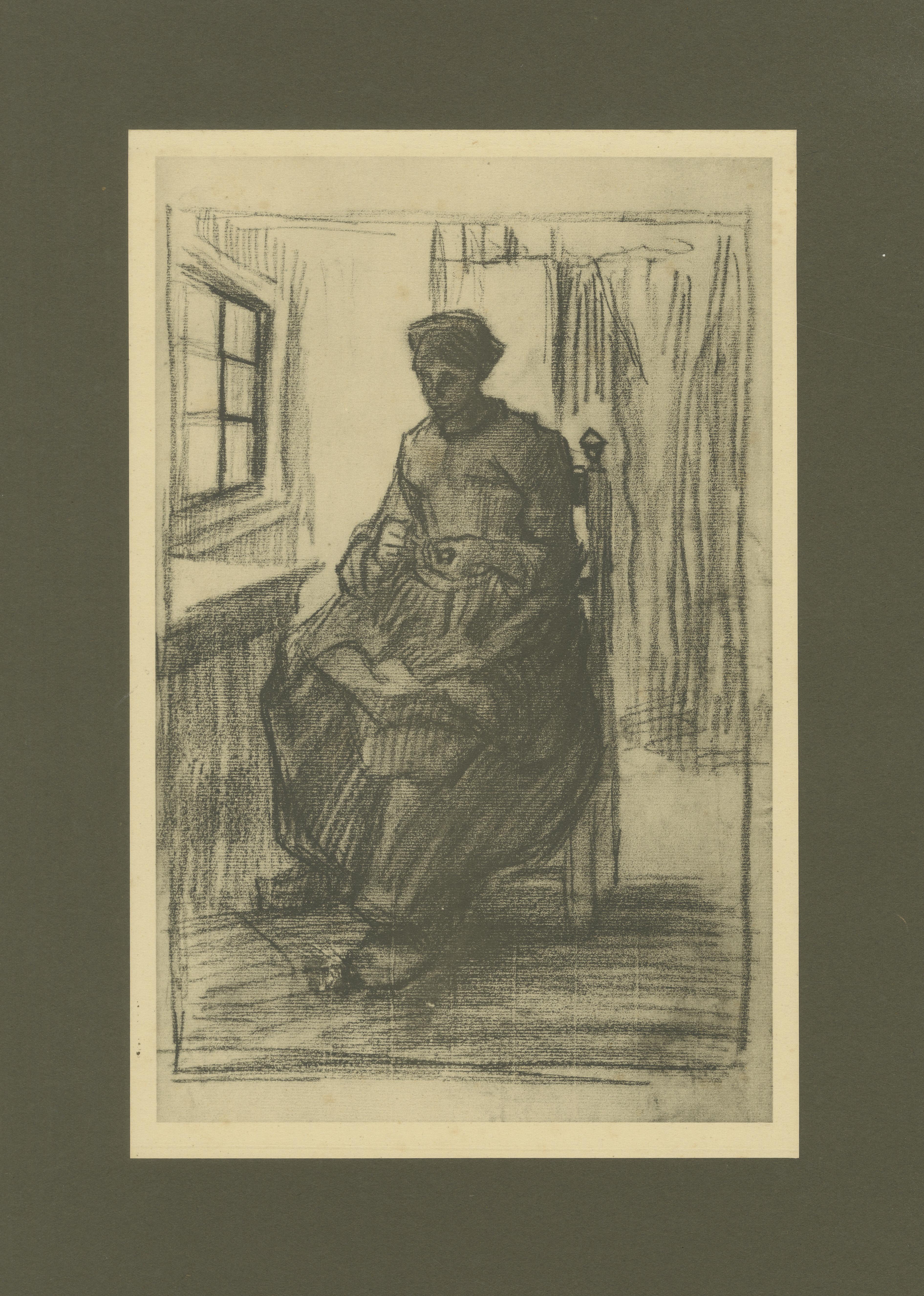 Title: Vincent van Gogh – Woman Sewing by the Window – 1928 Portfolio Print  

Description:  
This 1928 print is a reproduction of 'Woman Sewing by the Window', a drawing by Vincent van Gogh created in 1881-1882 during his early Dutch period. The