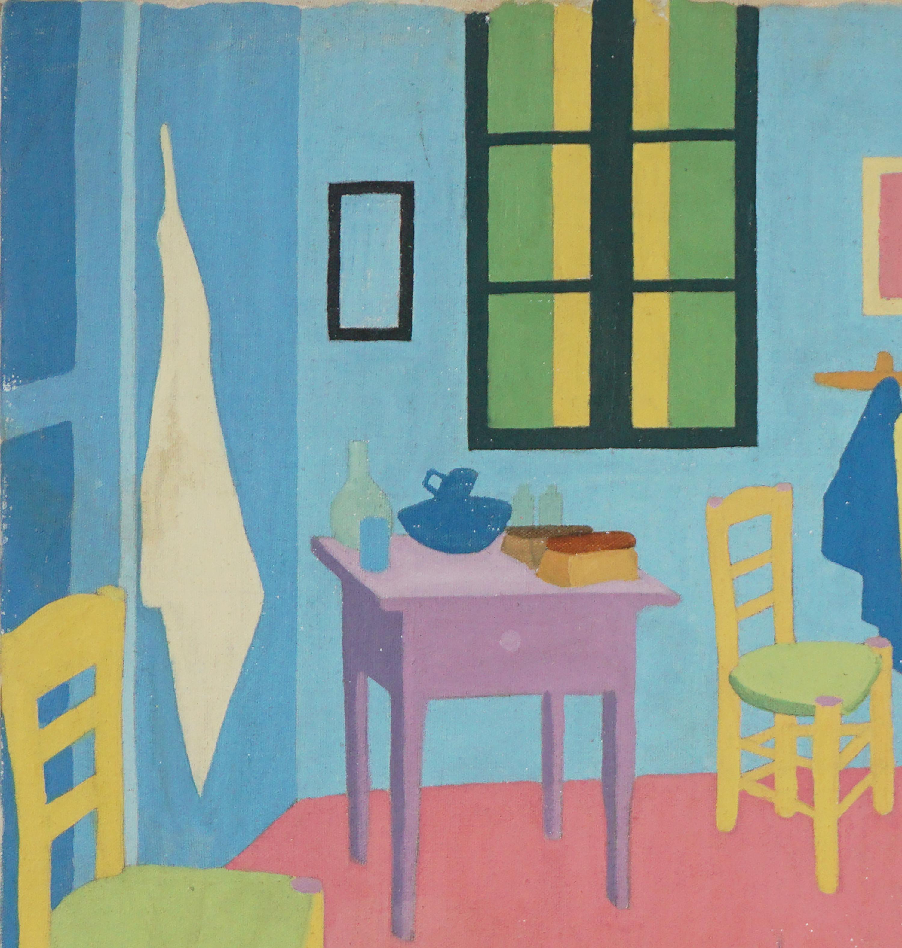 Vintage Oil Painting after Vincent Van Goth's Bedroom in Arles For Sale 2