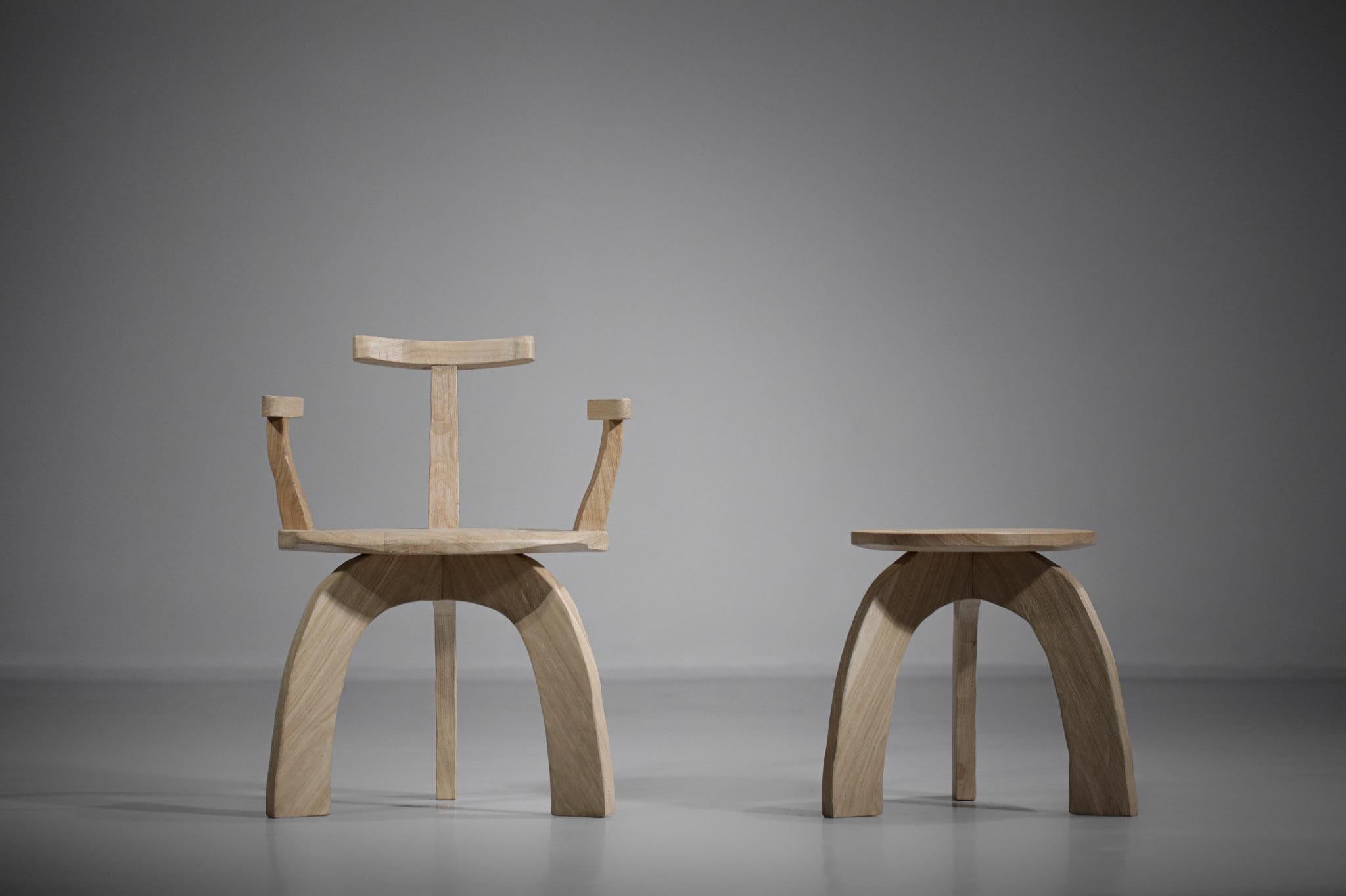 Danke galerie is pleased to present the latest creation of the cabinetmaker Vincent Vincent. This Ethnic stool in solid oak will bring a unique touch to your decoration. Designed with quality, comfort and sturdiness in mind, each piece by Vincent