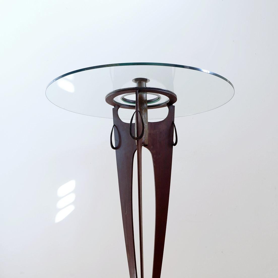 20th Century Vincent WEGNEZ Sculptural bronze and glass console table - Signed / Belgium 20th For Sale