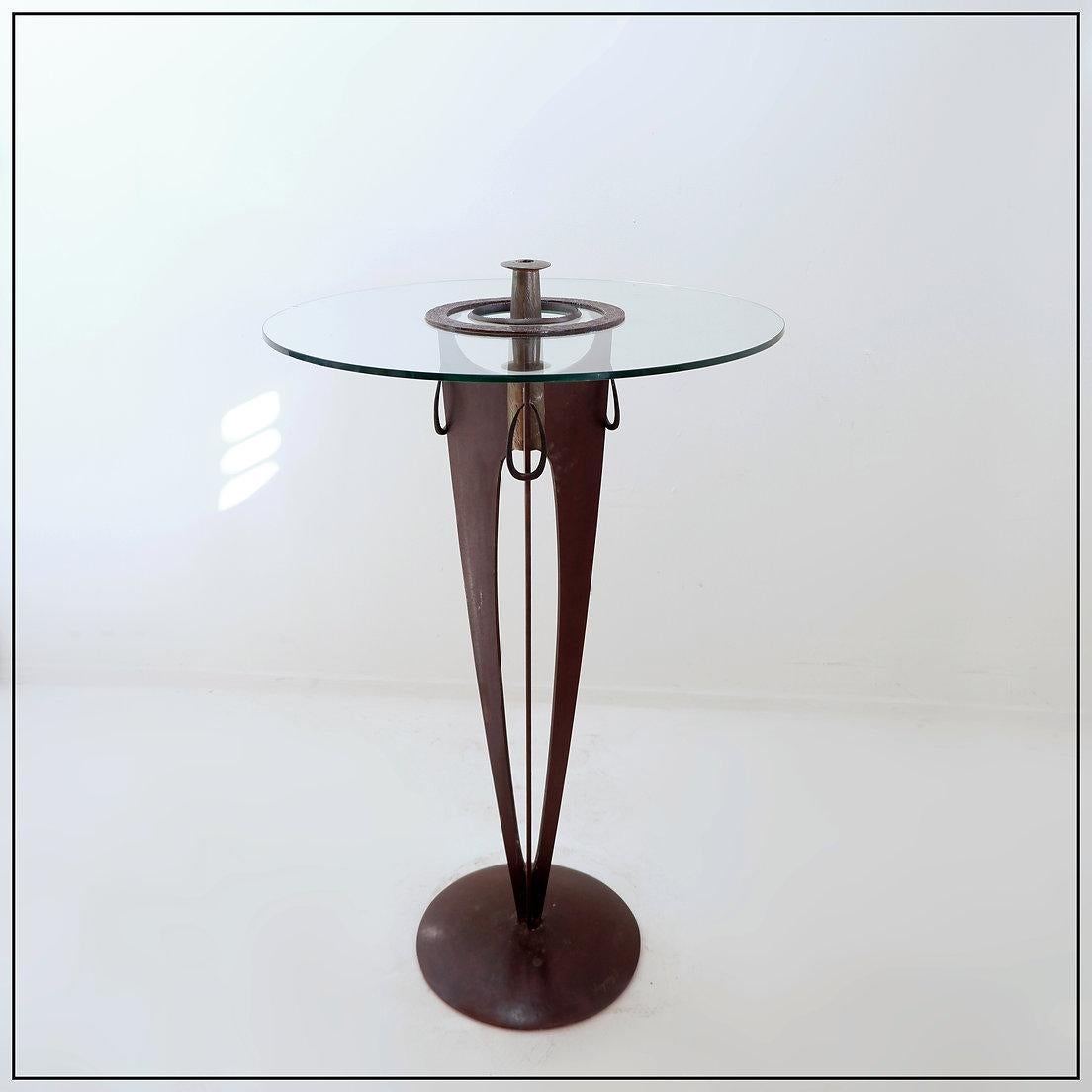 Bronze Vincent WEGNEZ Sculptural bronze and glass console table - Signed / Belgium 20th For Sale