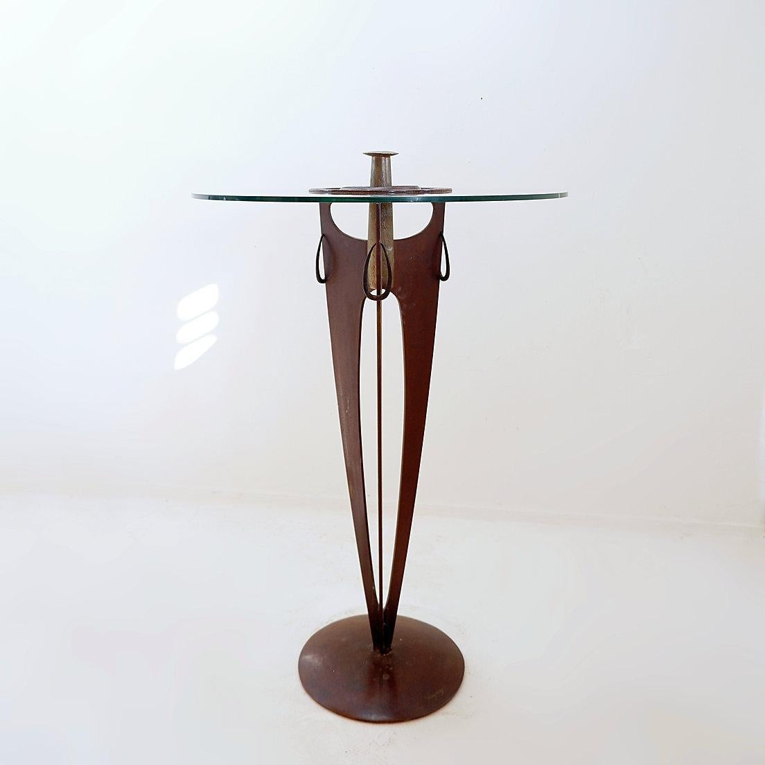 Vincent WEGNEZ Sculptural bronze and glass console table - Signed / Belgium 20th For Sale 2