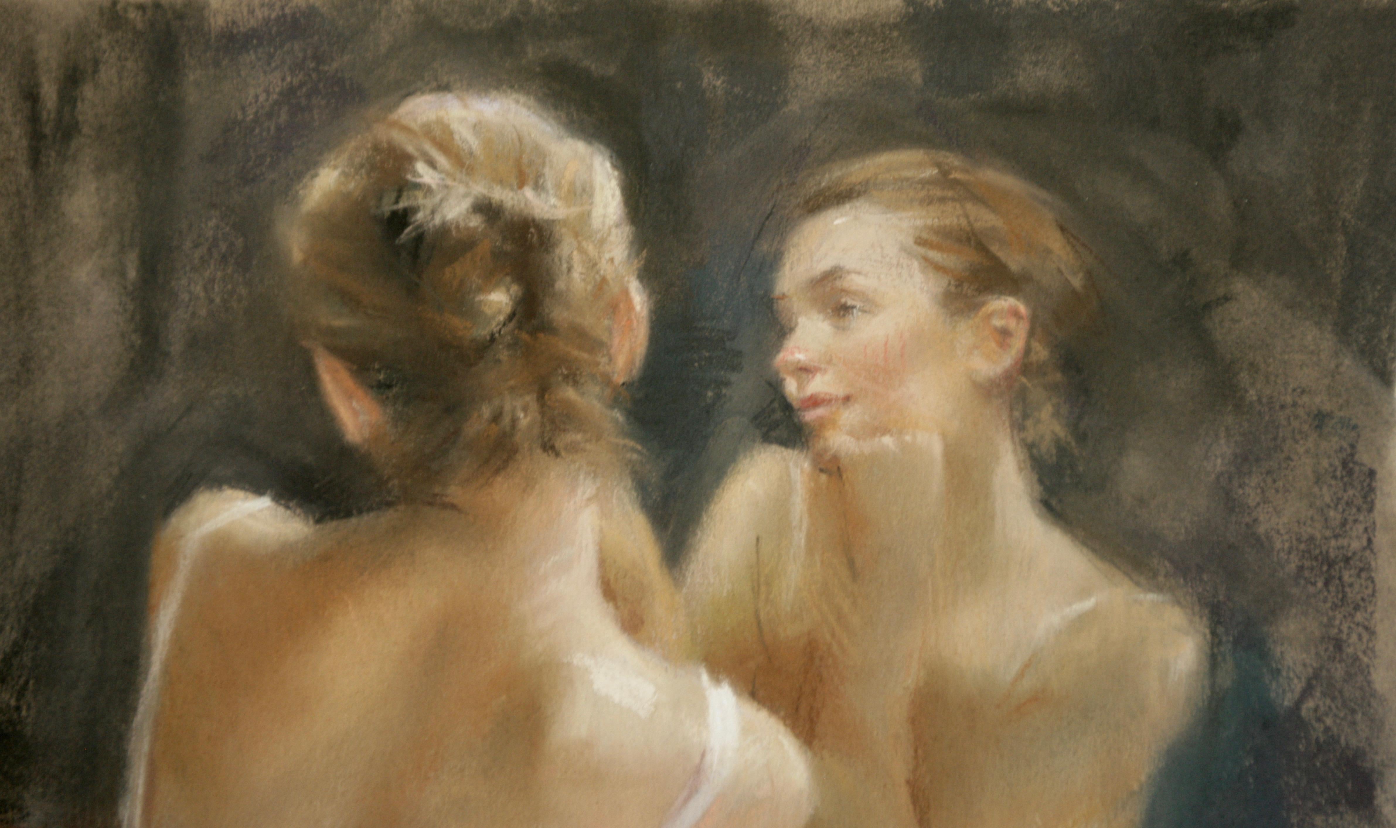 RÉFLEXION  MOMENTS .   Vicente Romero Redon , artiste contemporain espagnol - Marron Figurative Painting par Vincente Romero Redondo