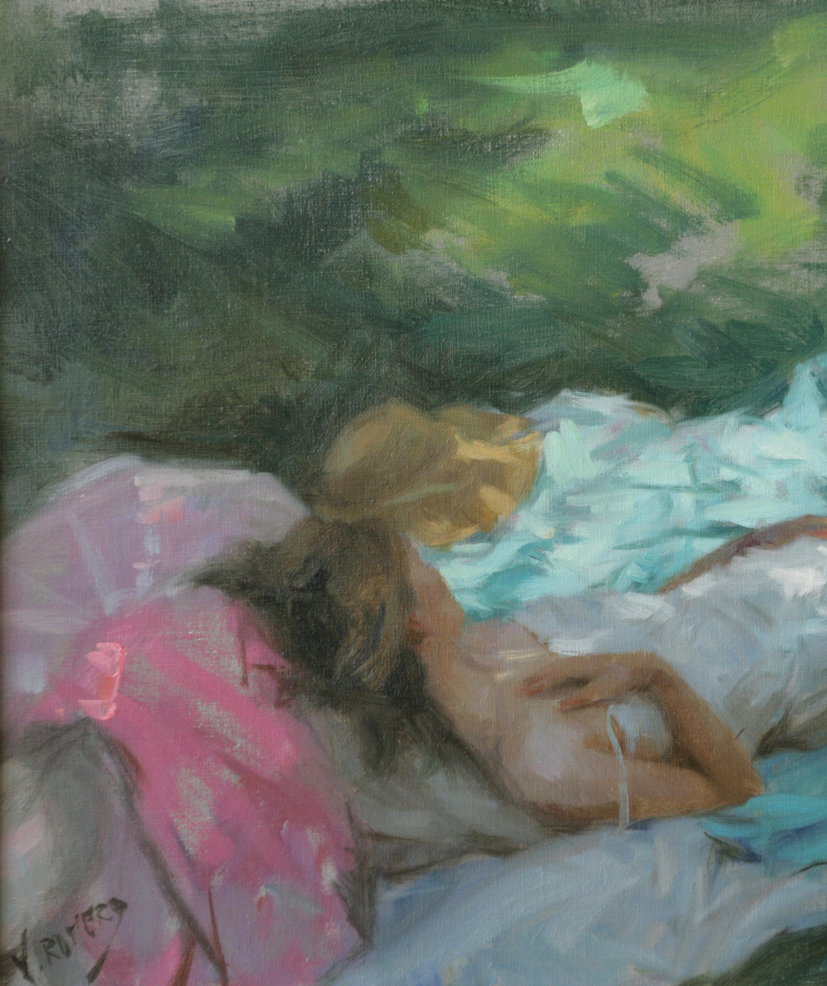 THE FRENCH SIESTA  pastel by Vincente Romero Spanish contemporary artist - Painting by Vincente Romero Redondo