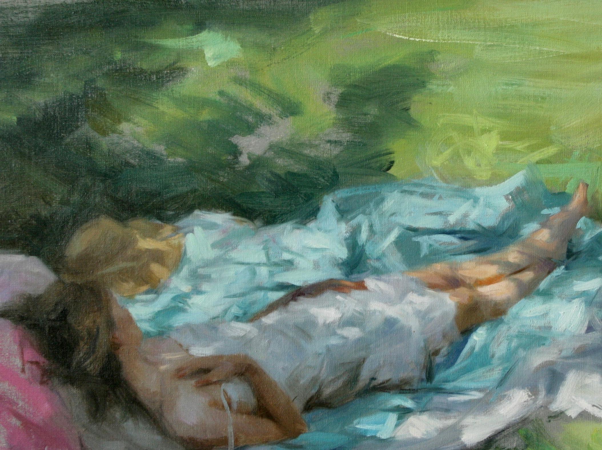 THE FRENCH SIESTA  pastel by Vincente Romero Spanish contemporary artist - Impressionist Painting by Vincente Romero Redondo