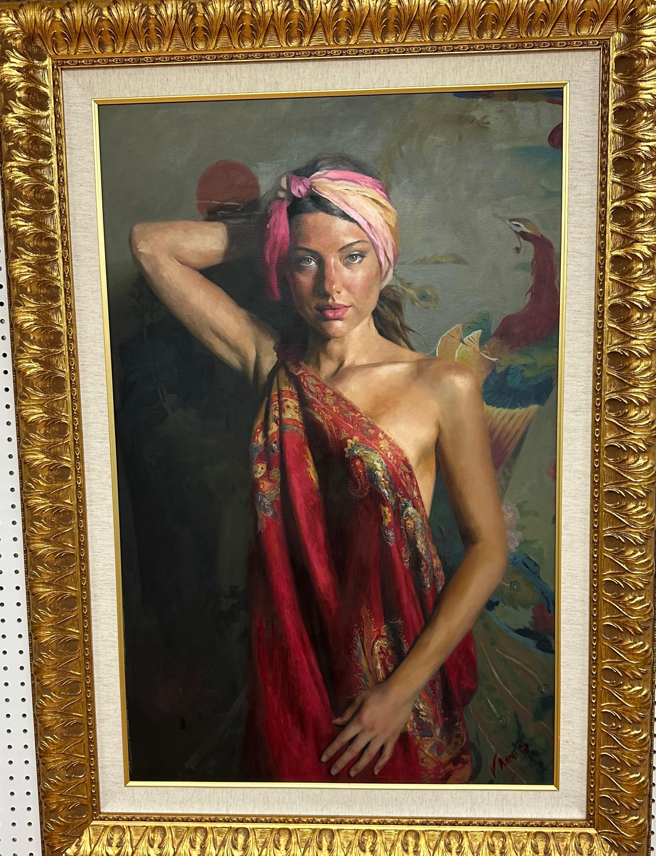 Vincente Romero, Mademoiselle, óleo original sobre lienzo - Painting de Vincente Romero Redondo