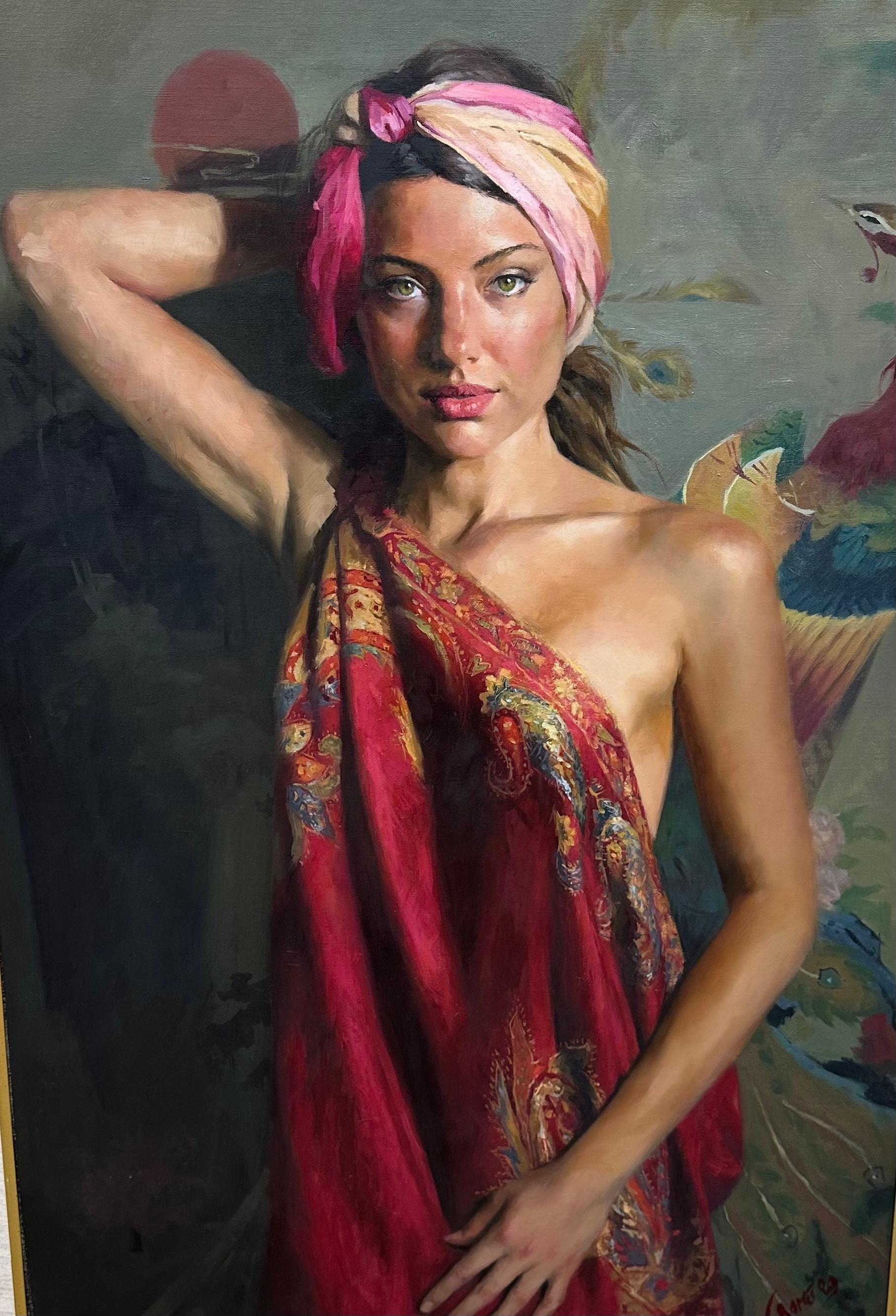 Portrait Painting de Vincente Romero Redondo - Vincente Romero, Mademoiselle, óleo original sobre lienzo