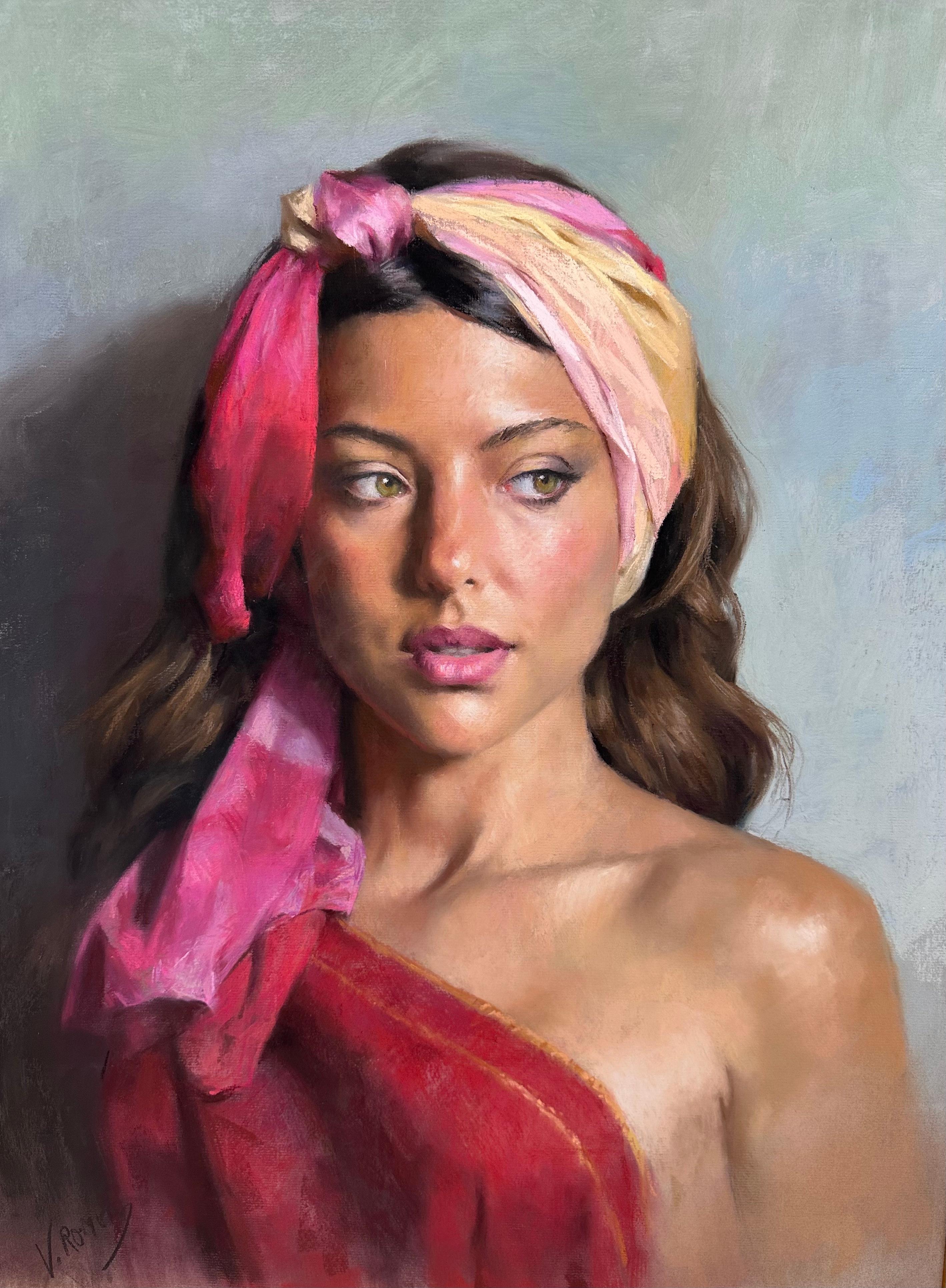 Vincent Romero,  Lo sguardo, pastello originale - Painting di Vincente Romero Redondo