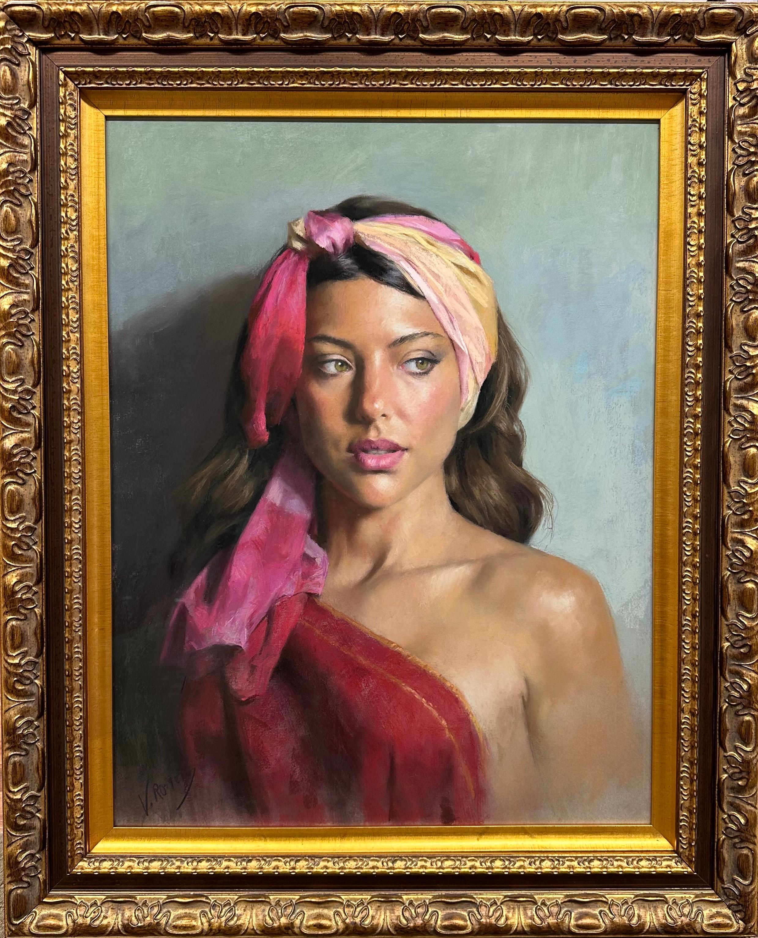 Portrait Painting di Vincente Romero Redondo - Vincent Romero,  Lo sguardo, pastello originale