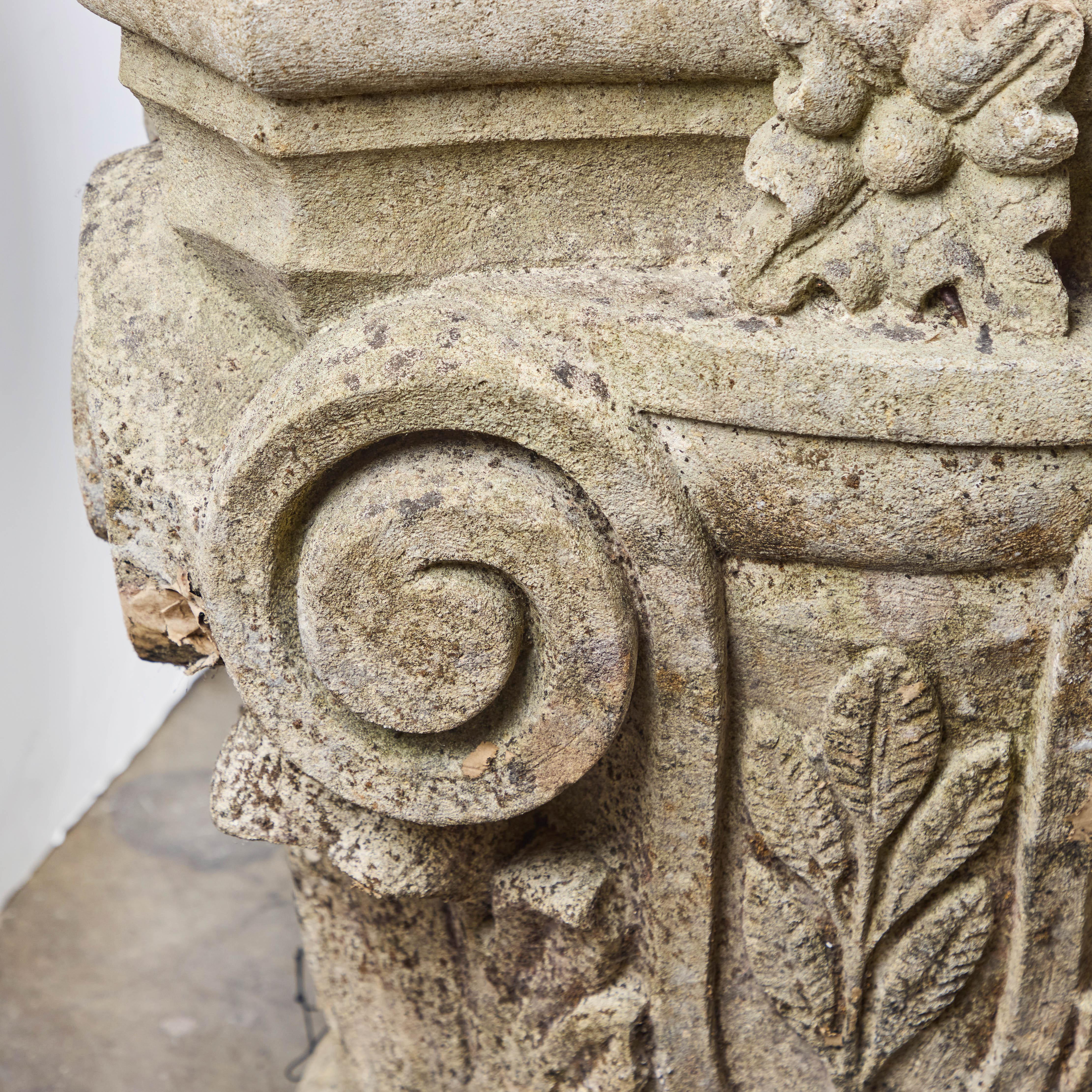 Hand-Carved Vincenza Limestone Capital For Sale