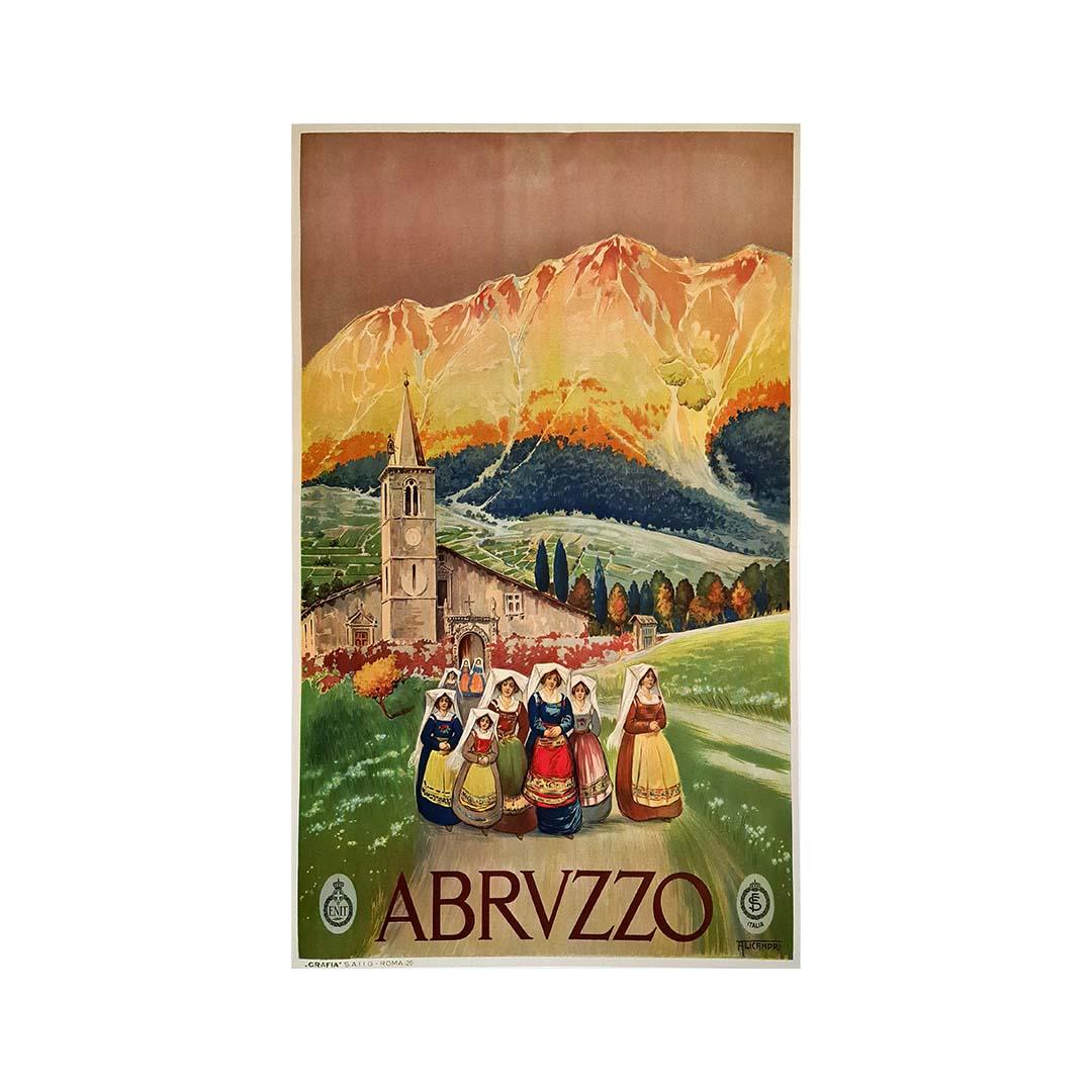 Abruzzo E.N.I.T. - Circa 1930 Travel Original Poster  Art Deco - Railway - Italy - Print by Vincenzo Alicandri