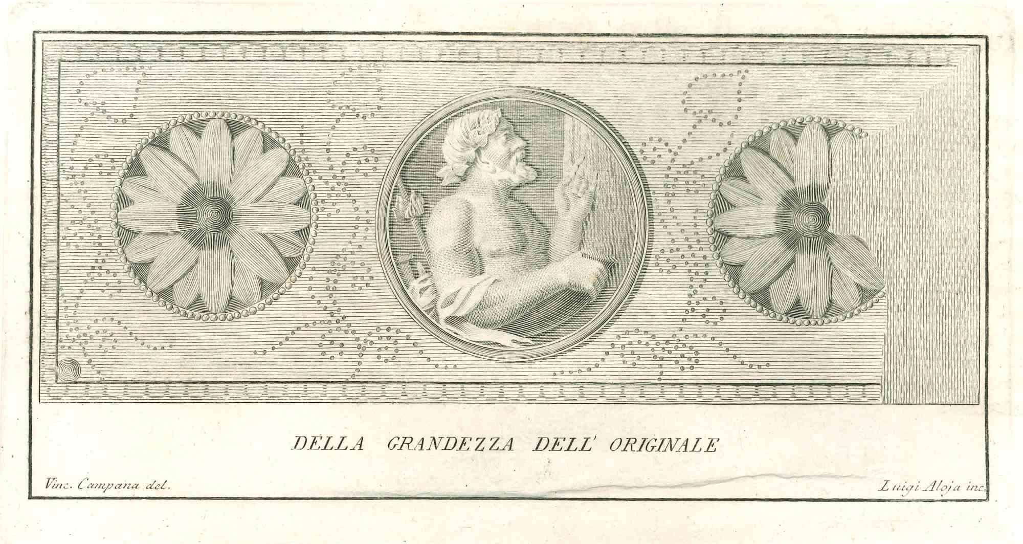 Ancient Roman Fresco - Original Etching by Vincenzo Aloja - 18th Century