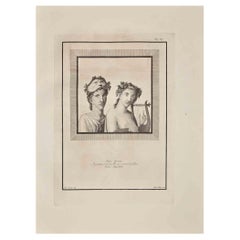 Ancient Roman Fresco Herculaneum - Original Etching V. Aloja  - 18th Century