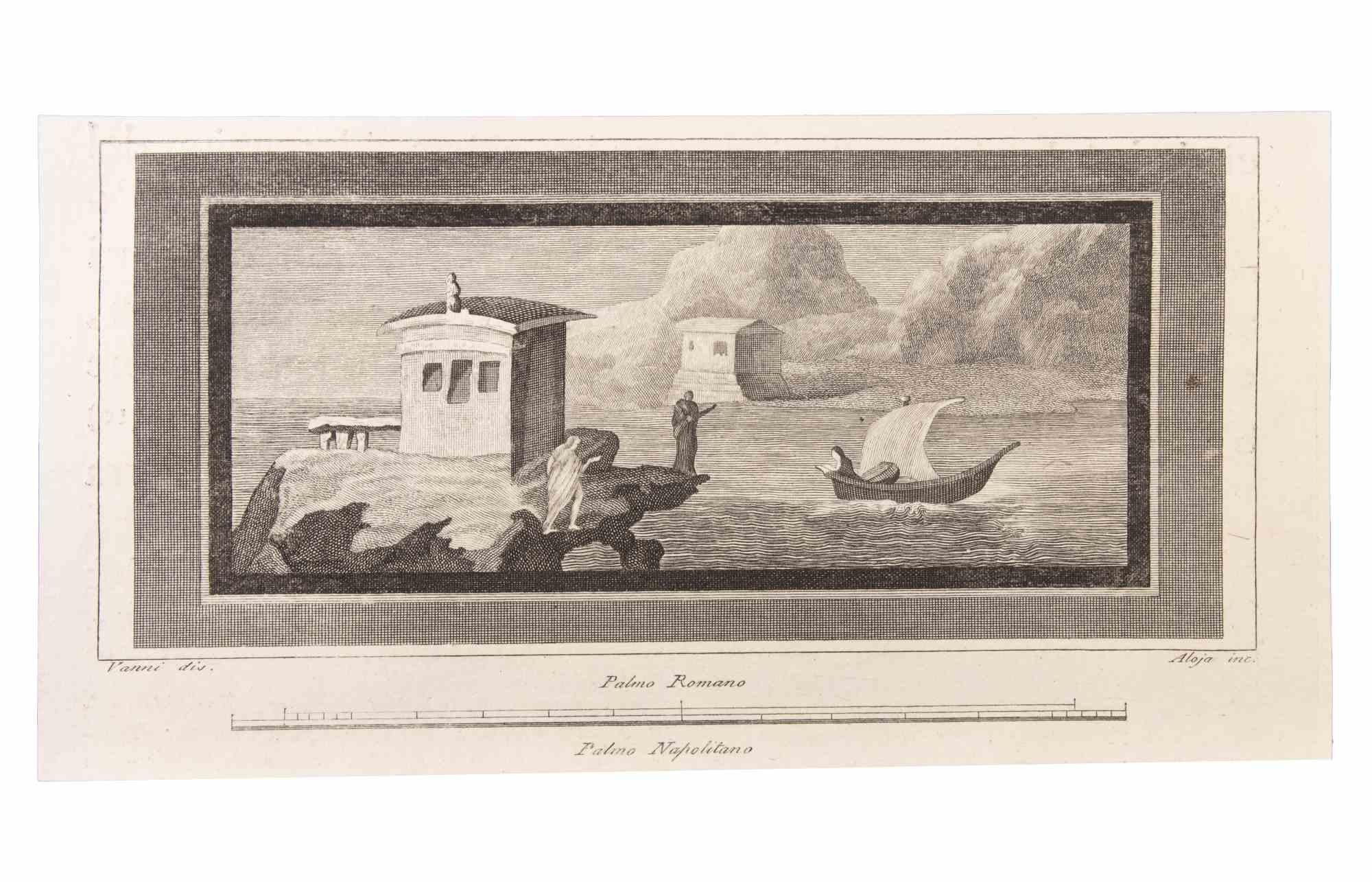 Seascape  is an Etching realized by  Vincenzo Aloja (1768-1817).

The etching belongs to the print suite “Antiquities of Herculaneum Exposed” (original title: “Le Antichità di Ercolano Esposte”), an eight-volume volume of engravings of the finds